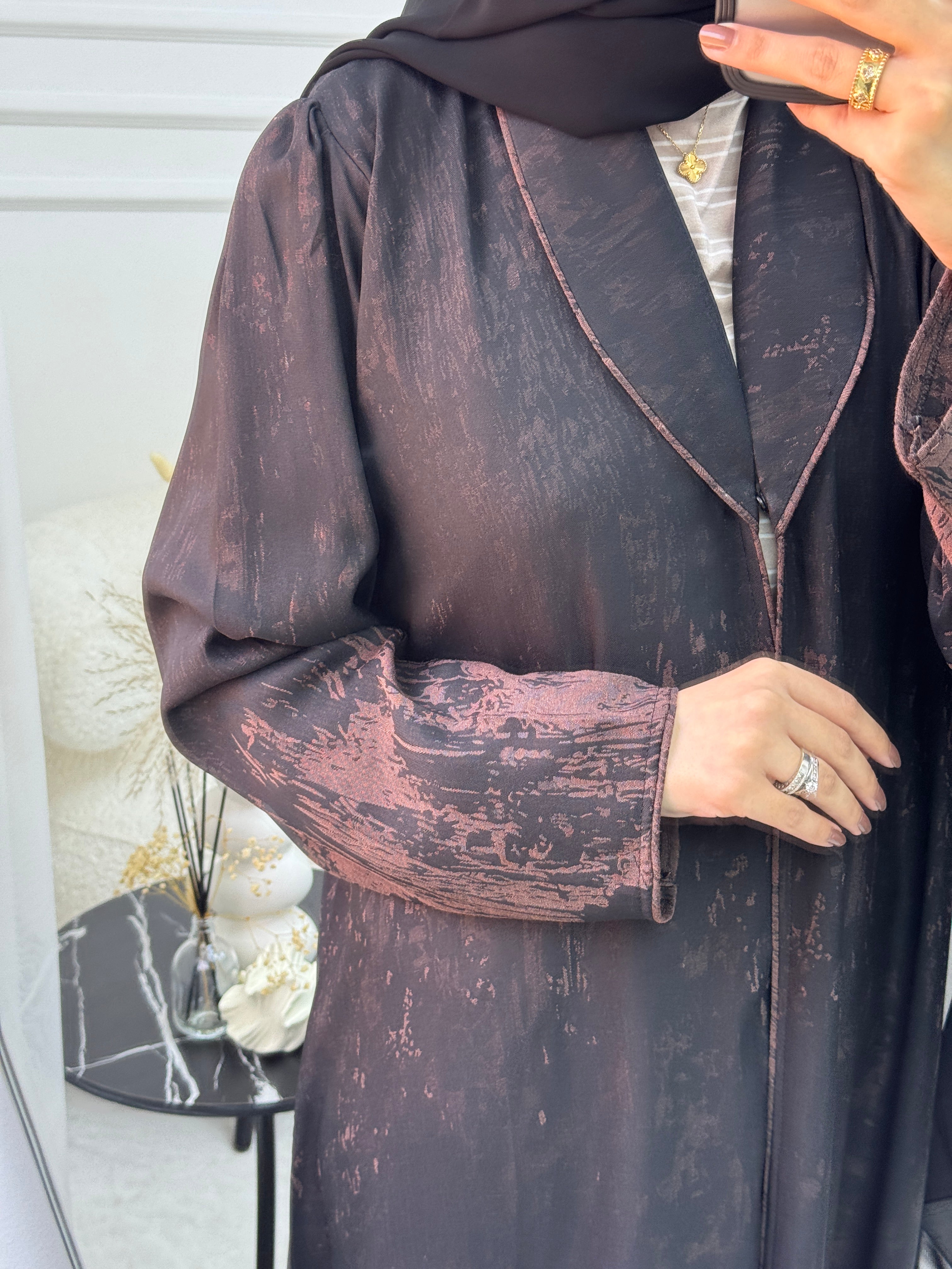 C 1085-03 Brown Black Printed Abaya