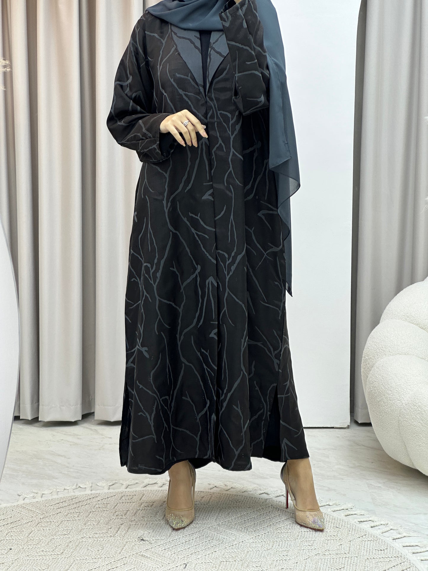 C Paint Stroke Winter Grey Coat Abaya