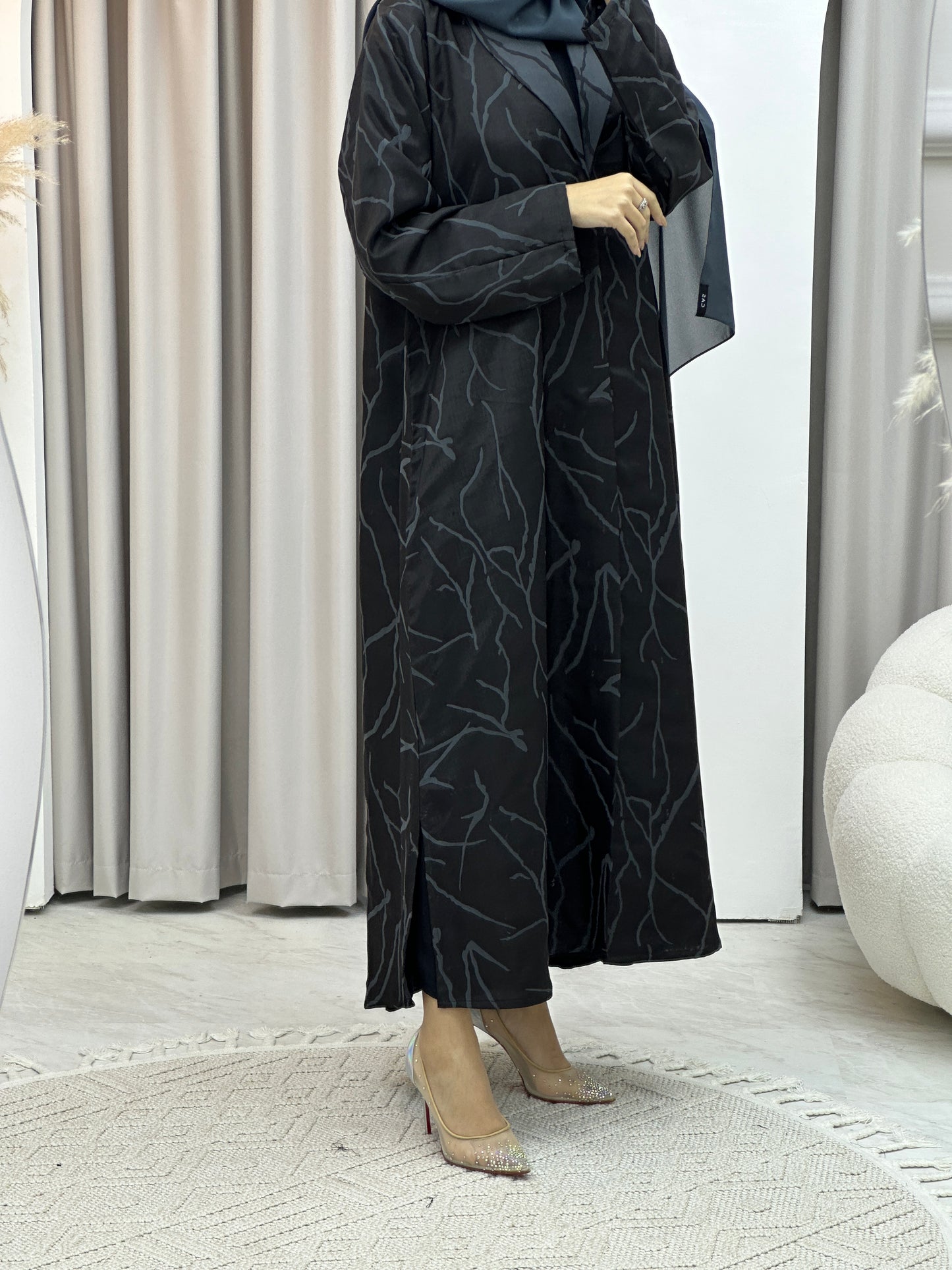 C Paint Stroke Winter Grey Coat Abaya