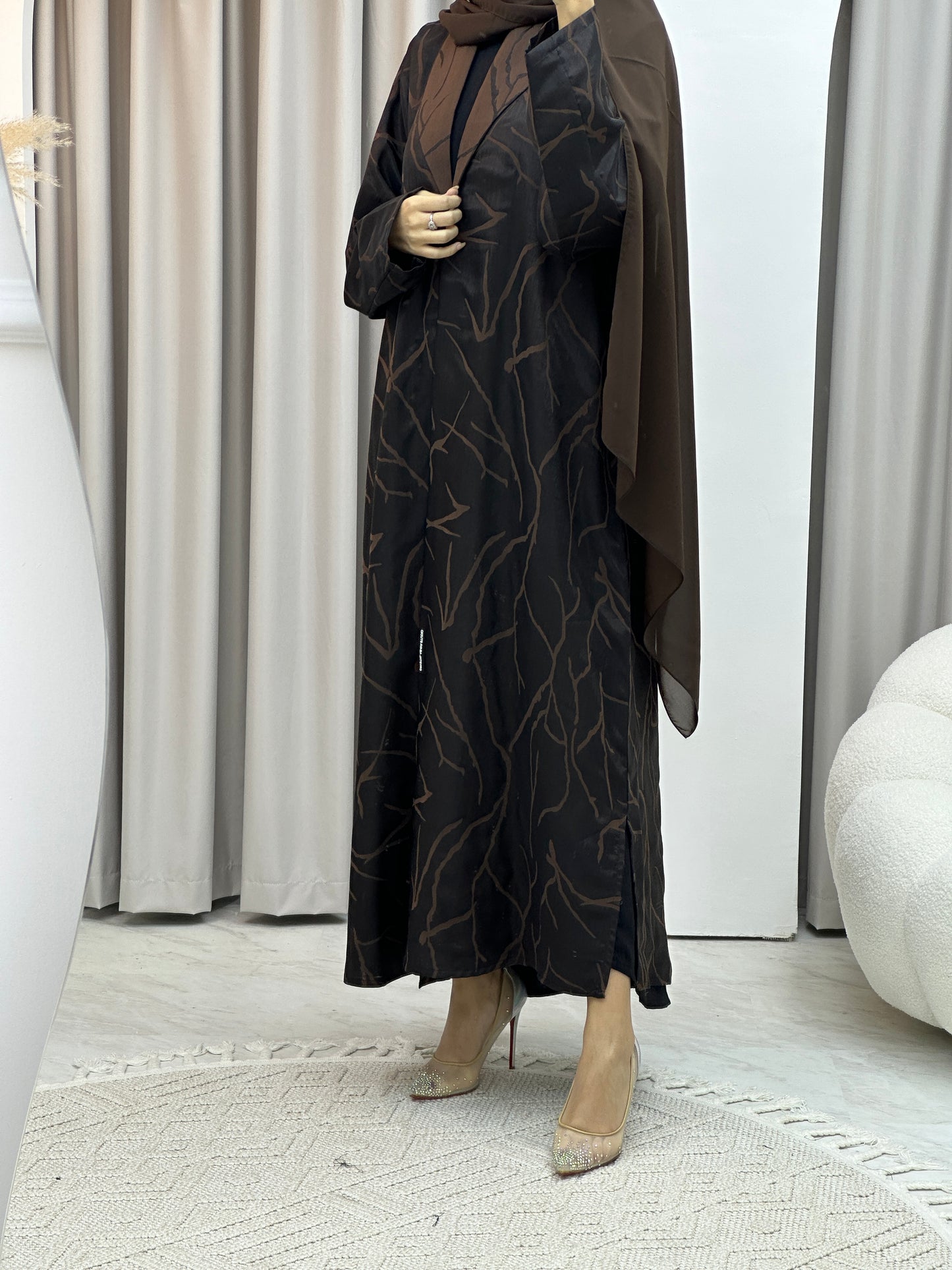 C Paint Stroke Winter Brown Coat Abaya
