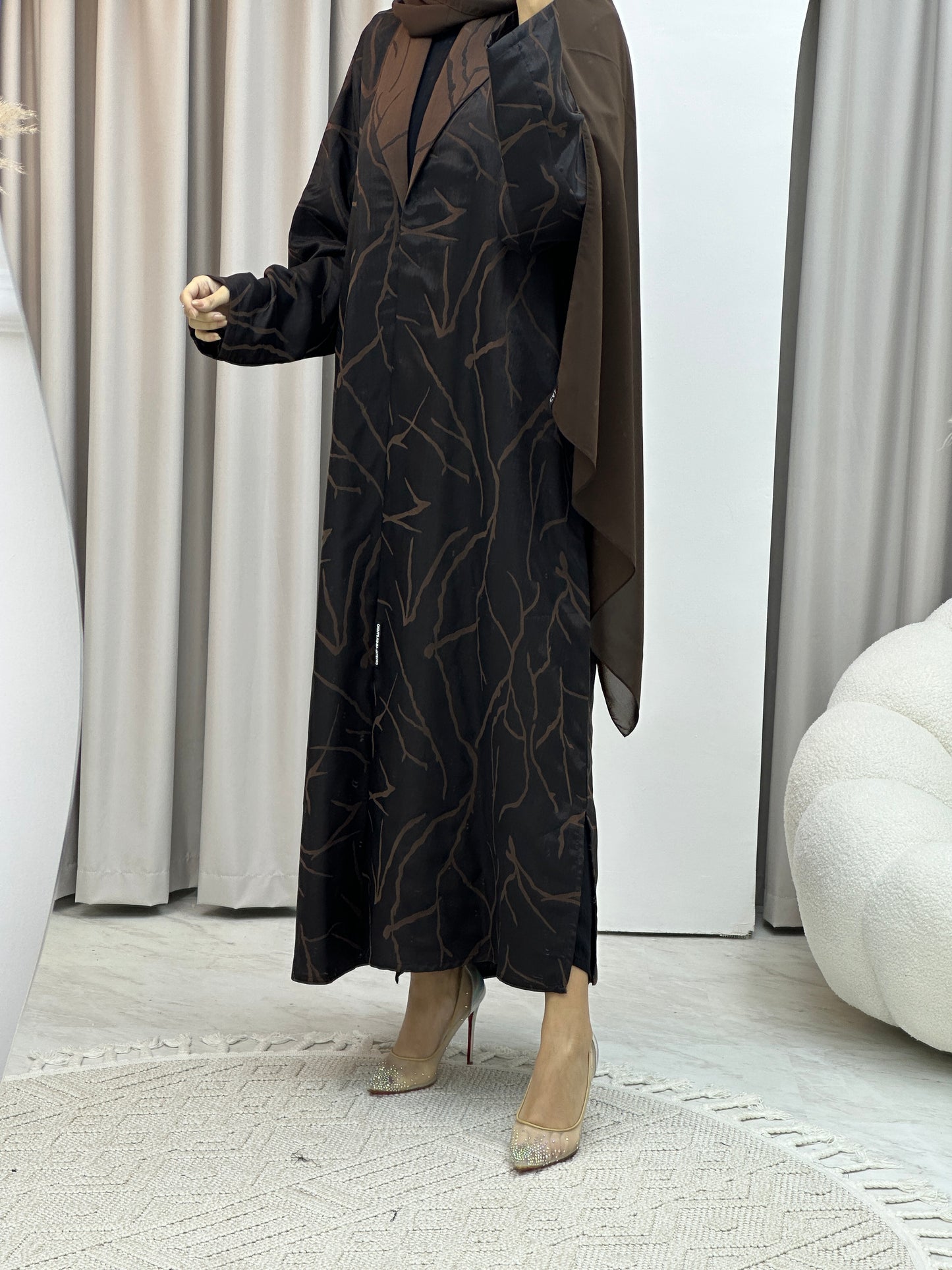 C Paint Stroke Winter Brown Coat Abaya