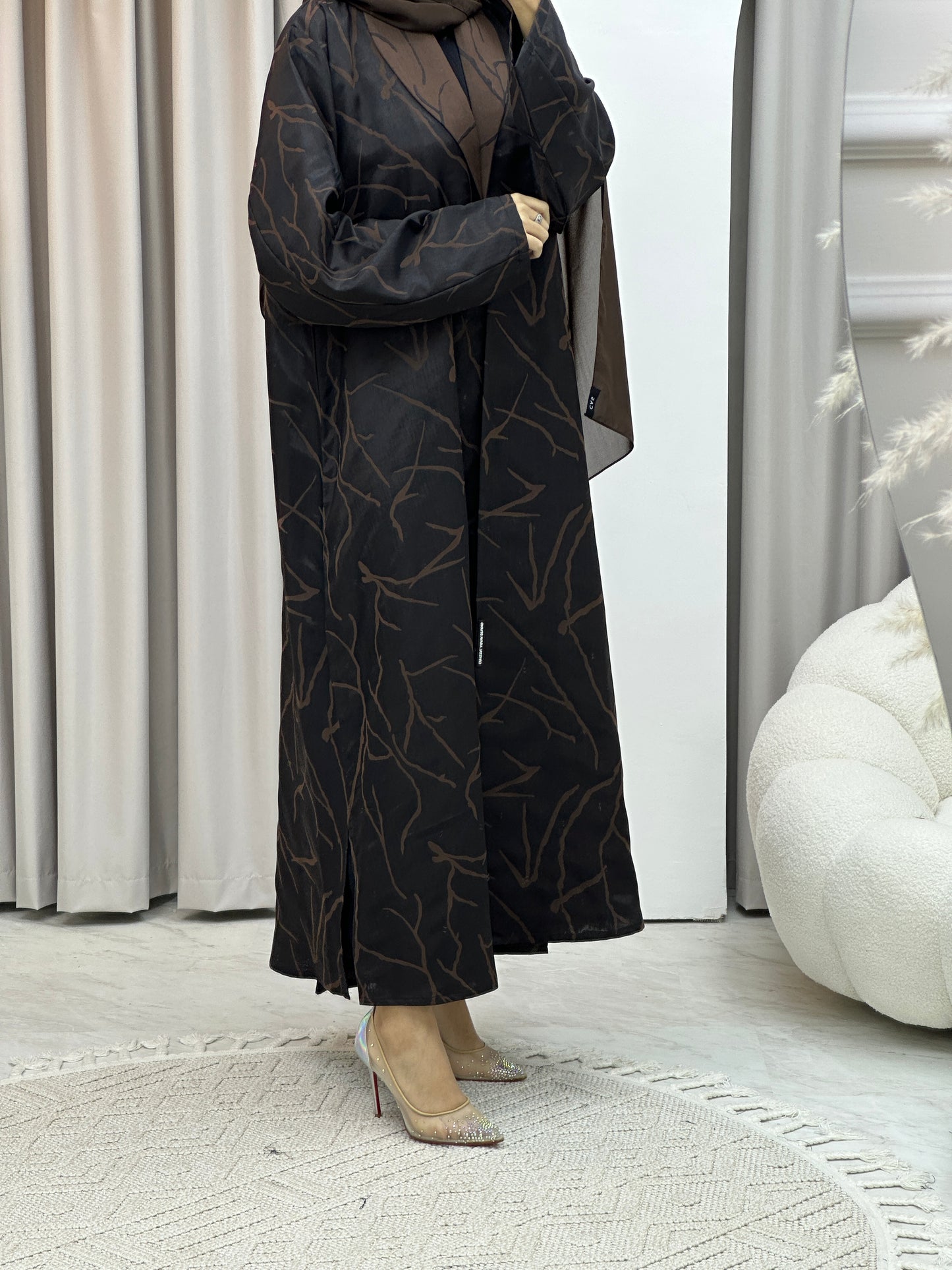 C Paint Stroke Winter Brown Coat Abaya