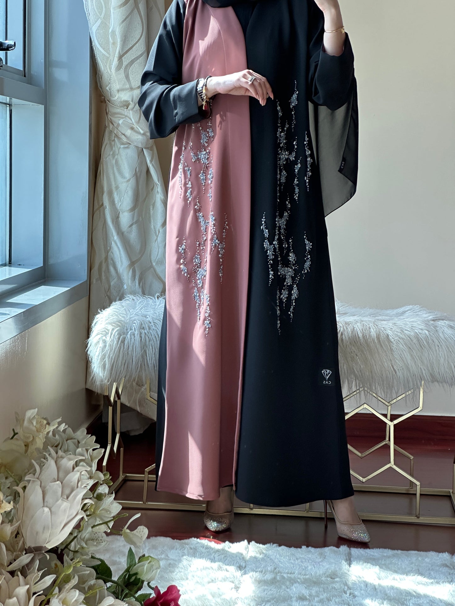 C RTW Black Pink Work Abaya Set 111