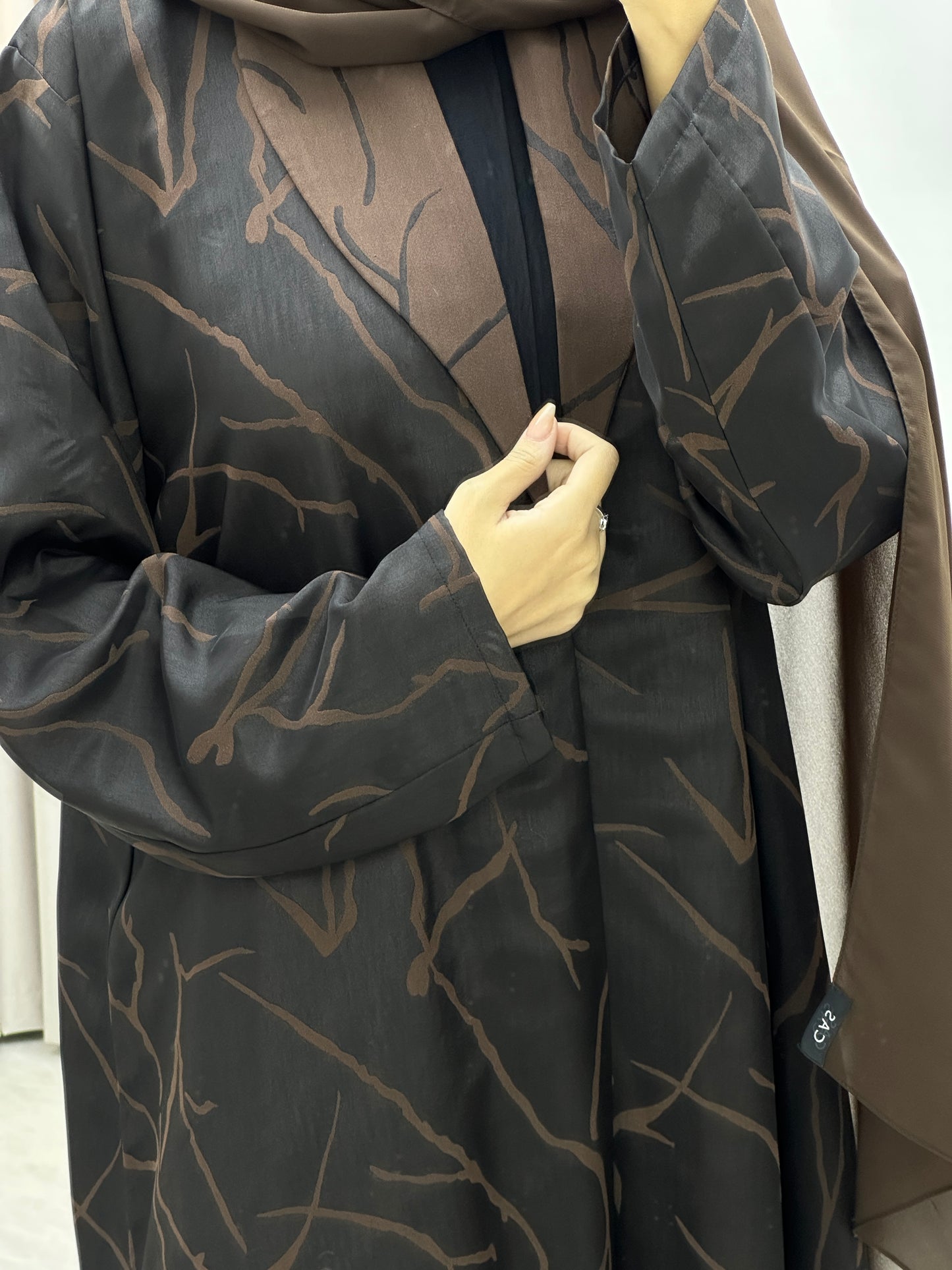 C Paint Stroke Winter Brown Coat Abaya