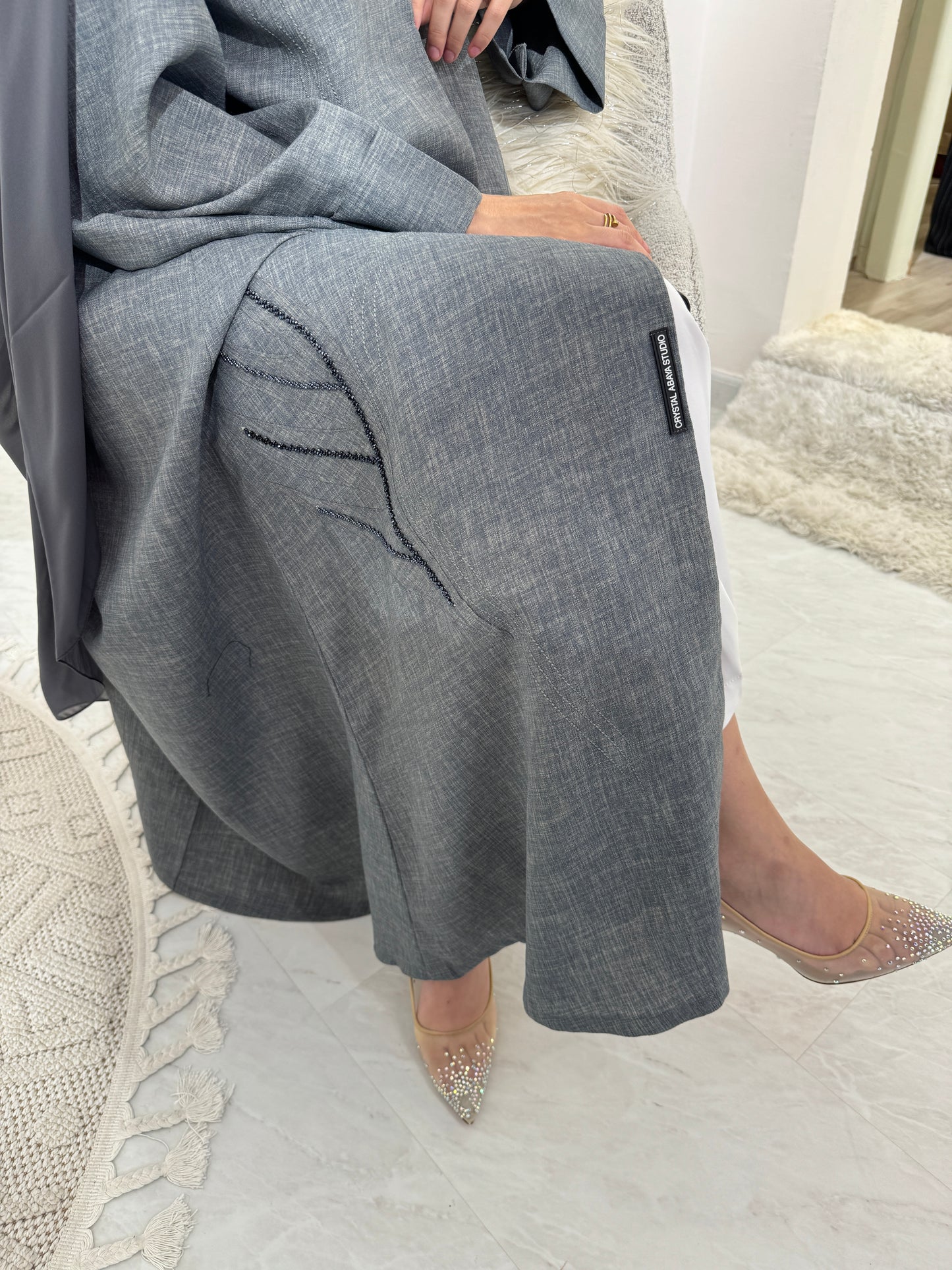 C Dark Grey Summer Linen Eid Abaya