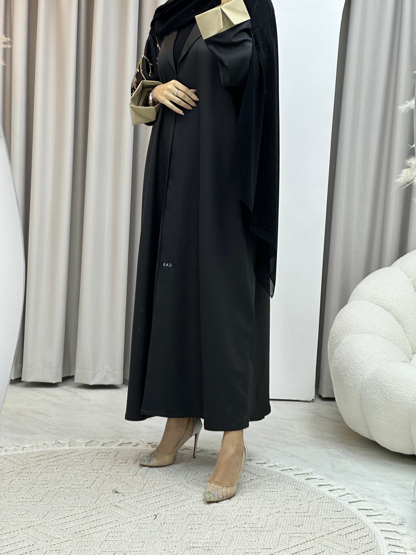 C Black Beige Handwork Abaya Set