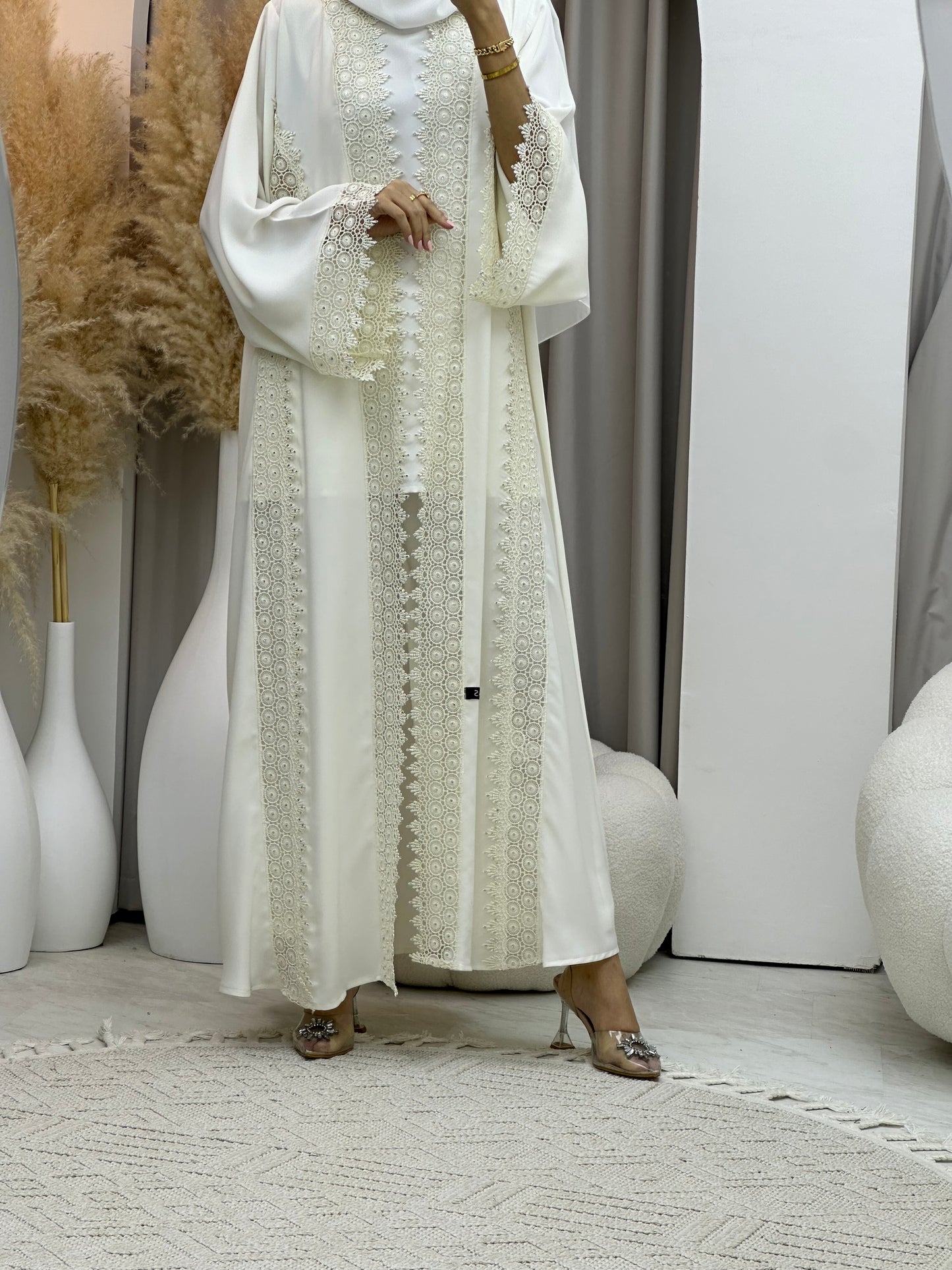 C 0083 White Lace Abaya