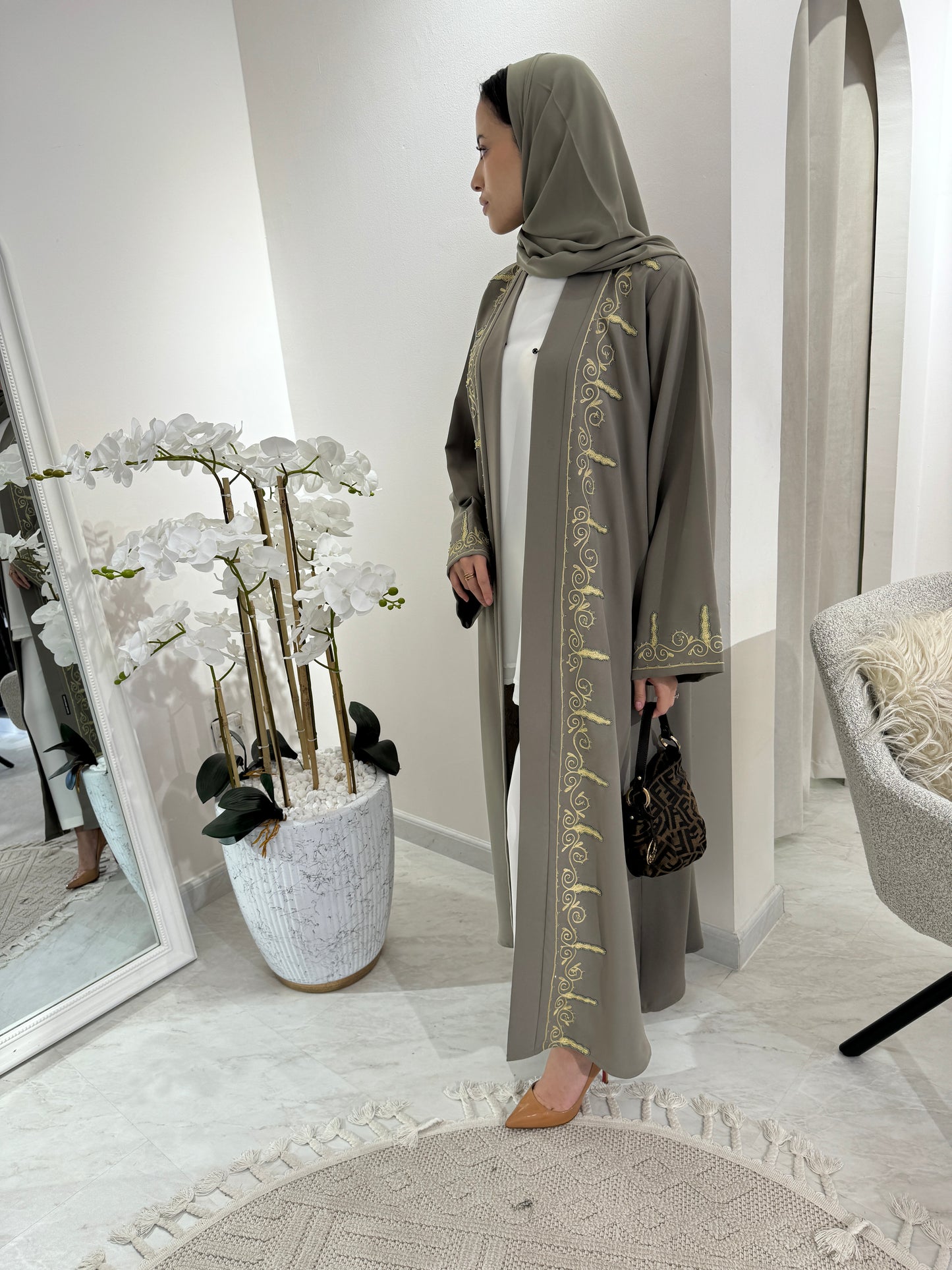 C Green Embroidery Eid Abaya