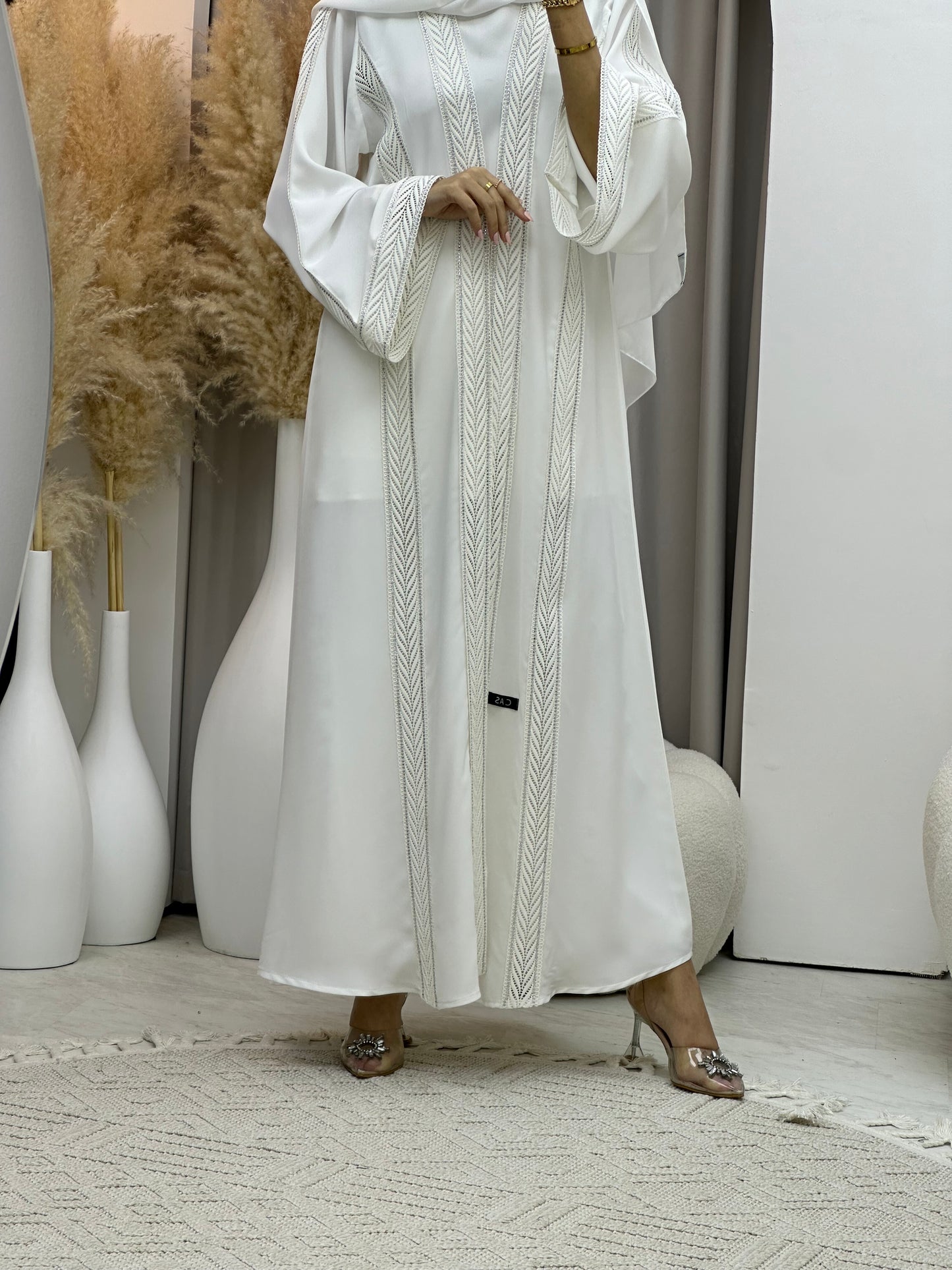 C 0085 White Lace Abaya