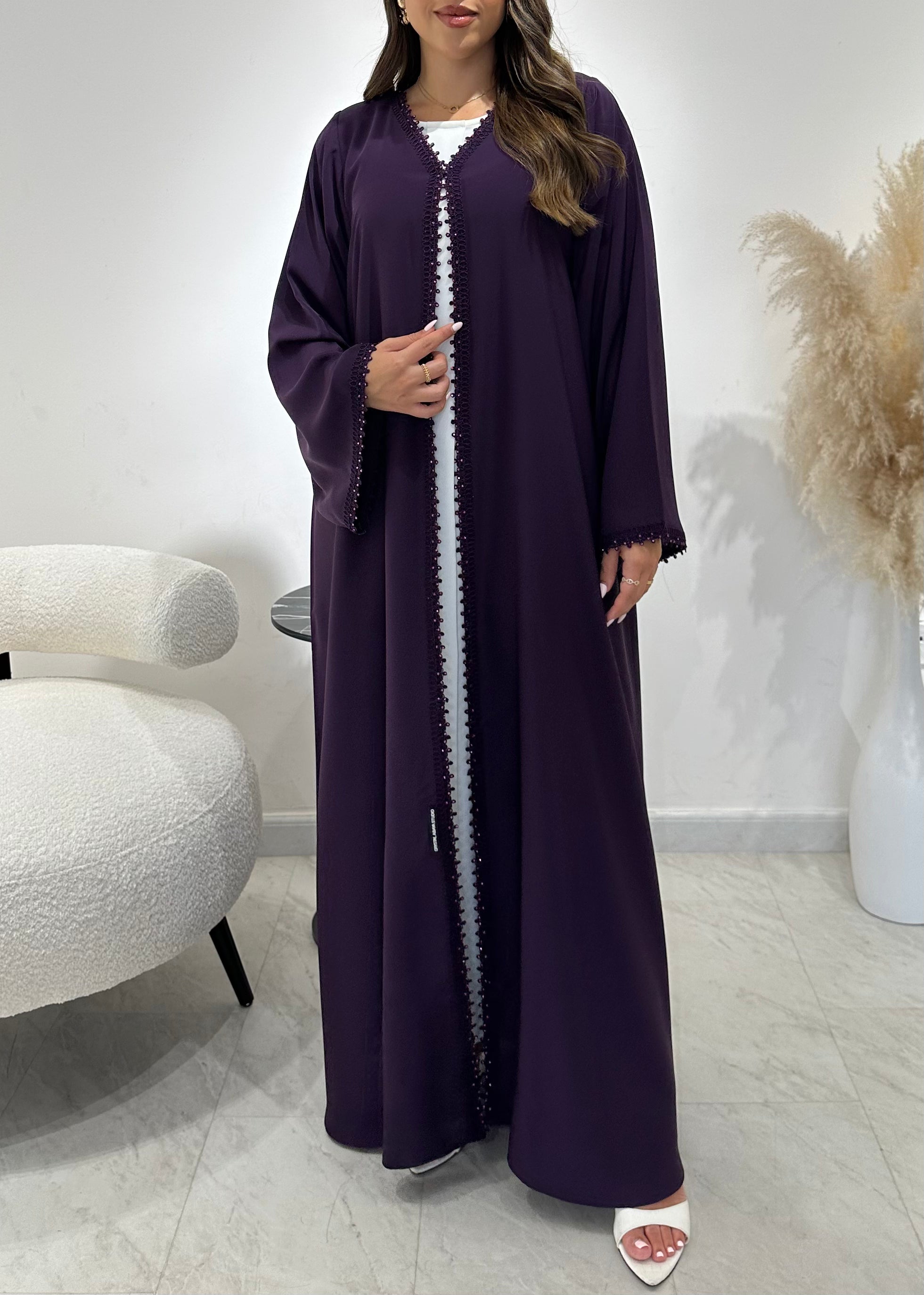 C 1446 Grape Lace Abaya