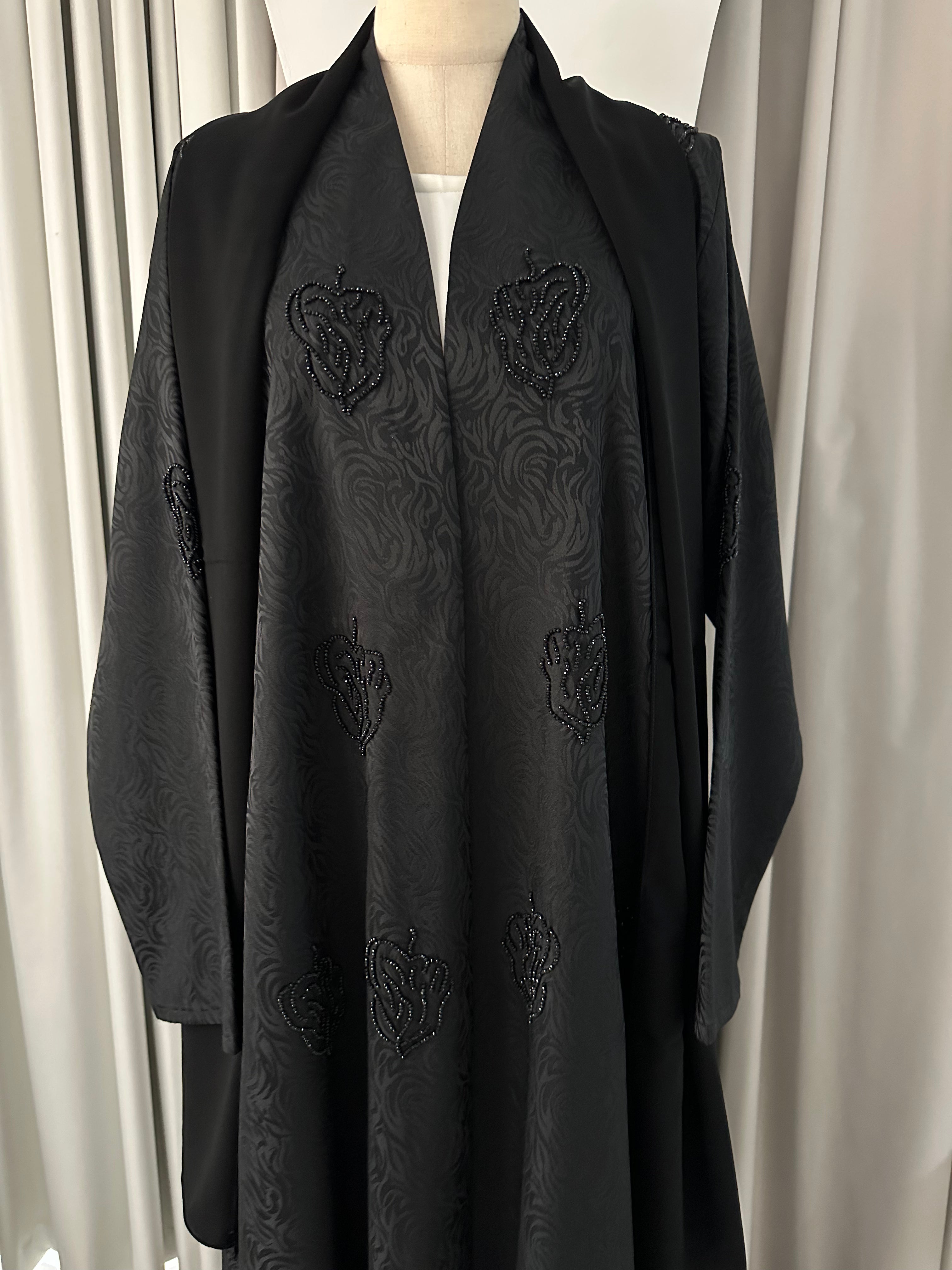 C 1624-02 Black Beaded Abaya – CAS Abaya