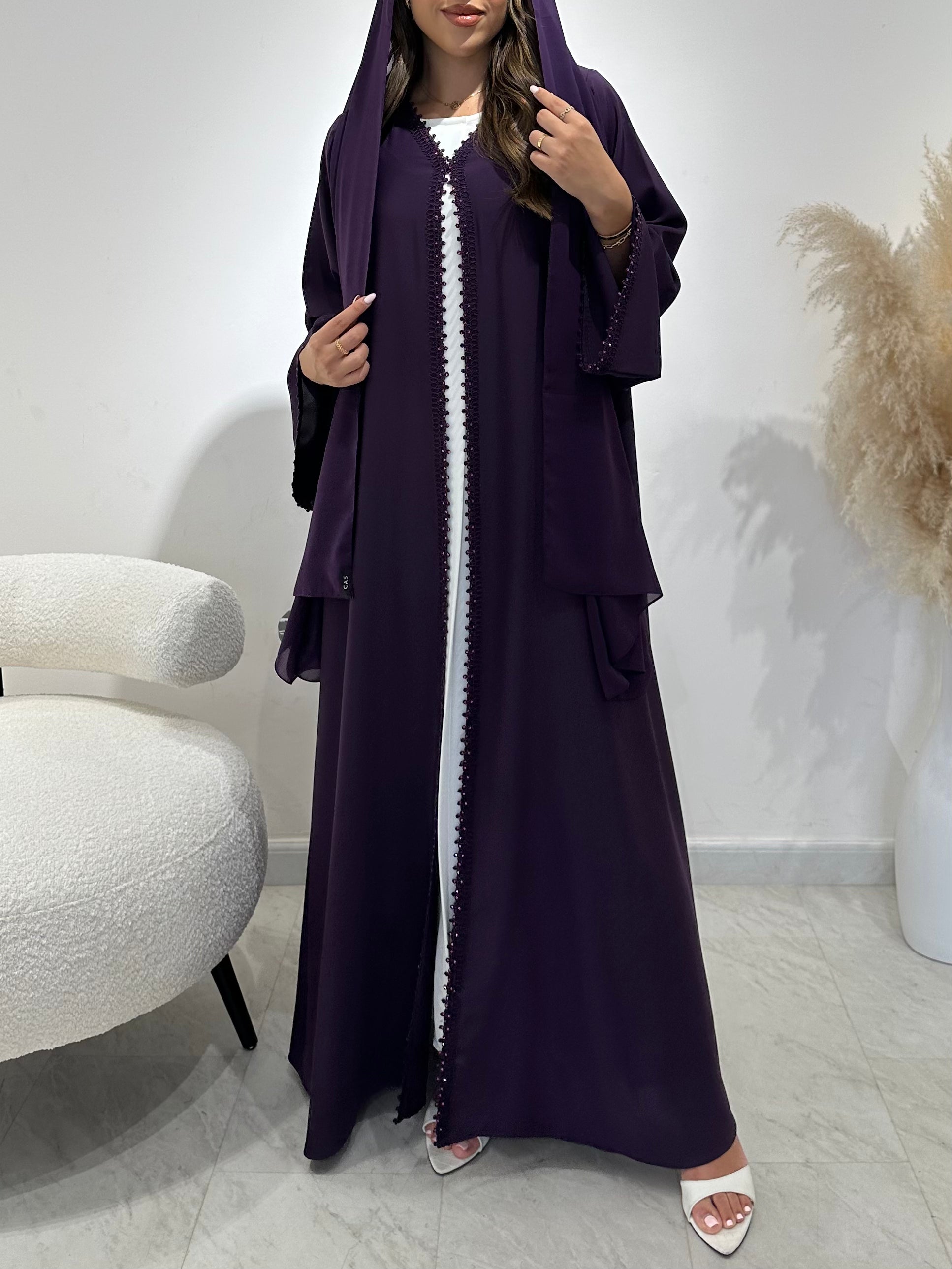 C 1446 Grape Lace Abaya