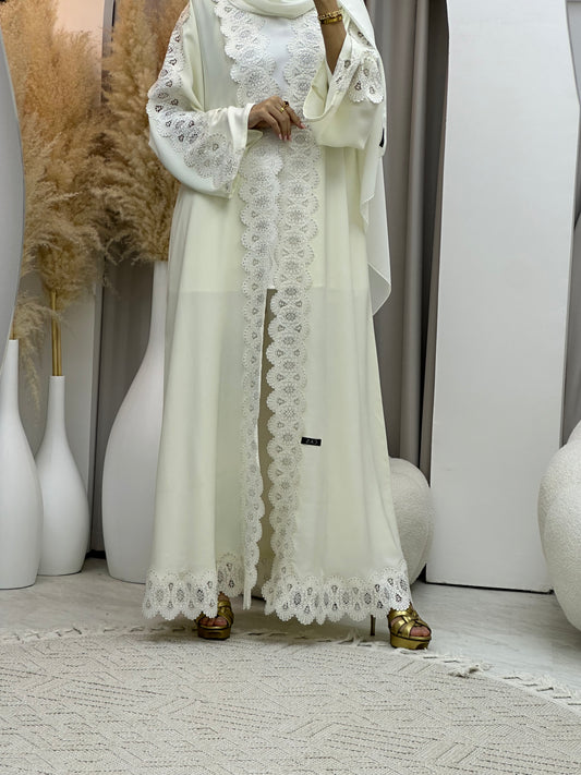 C 0086 Off White Lace Abaya