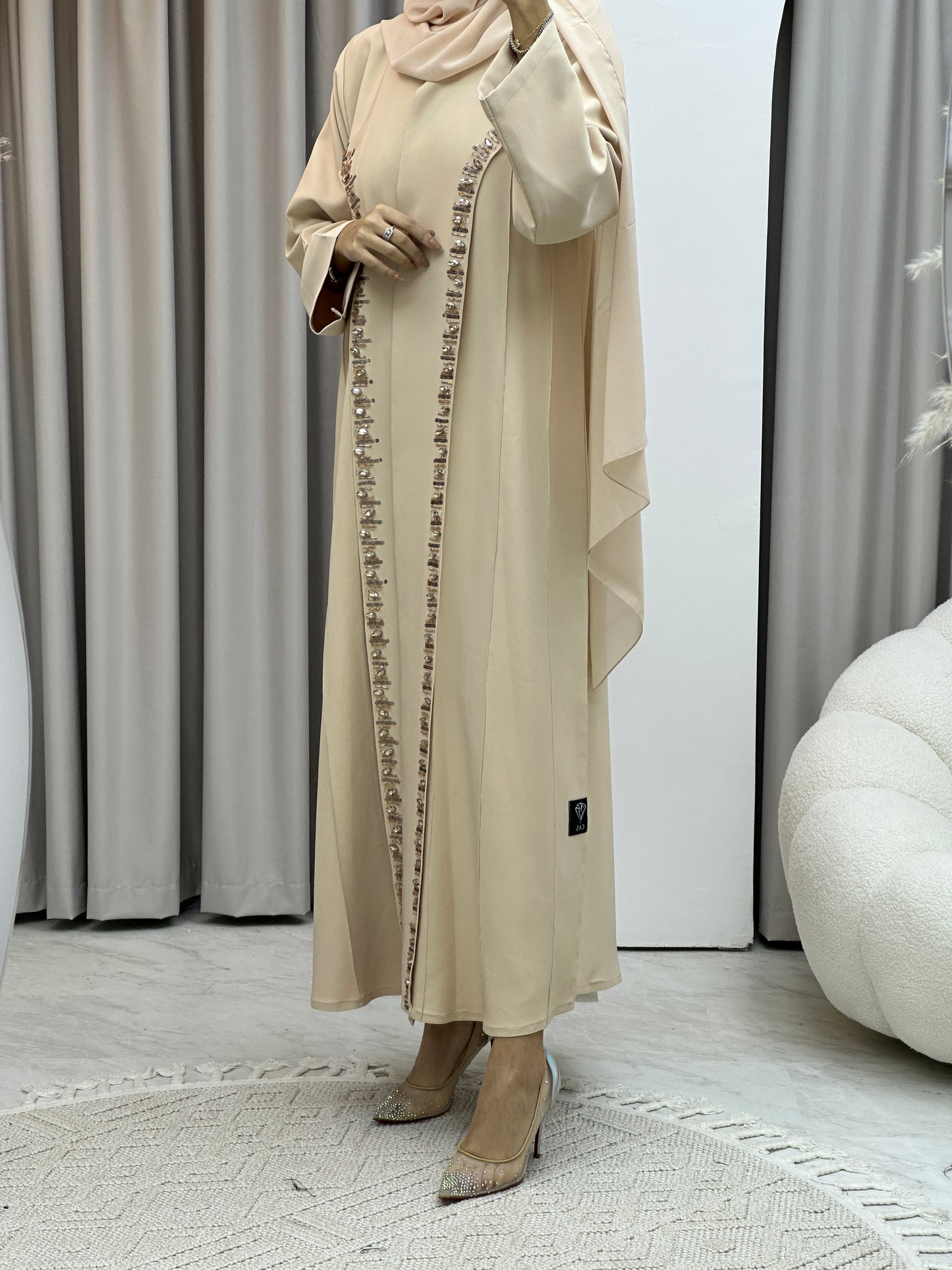 C Cream Embroidery Abaya