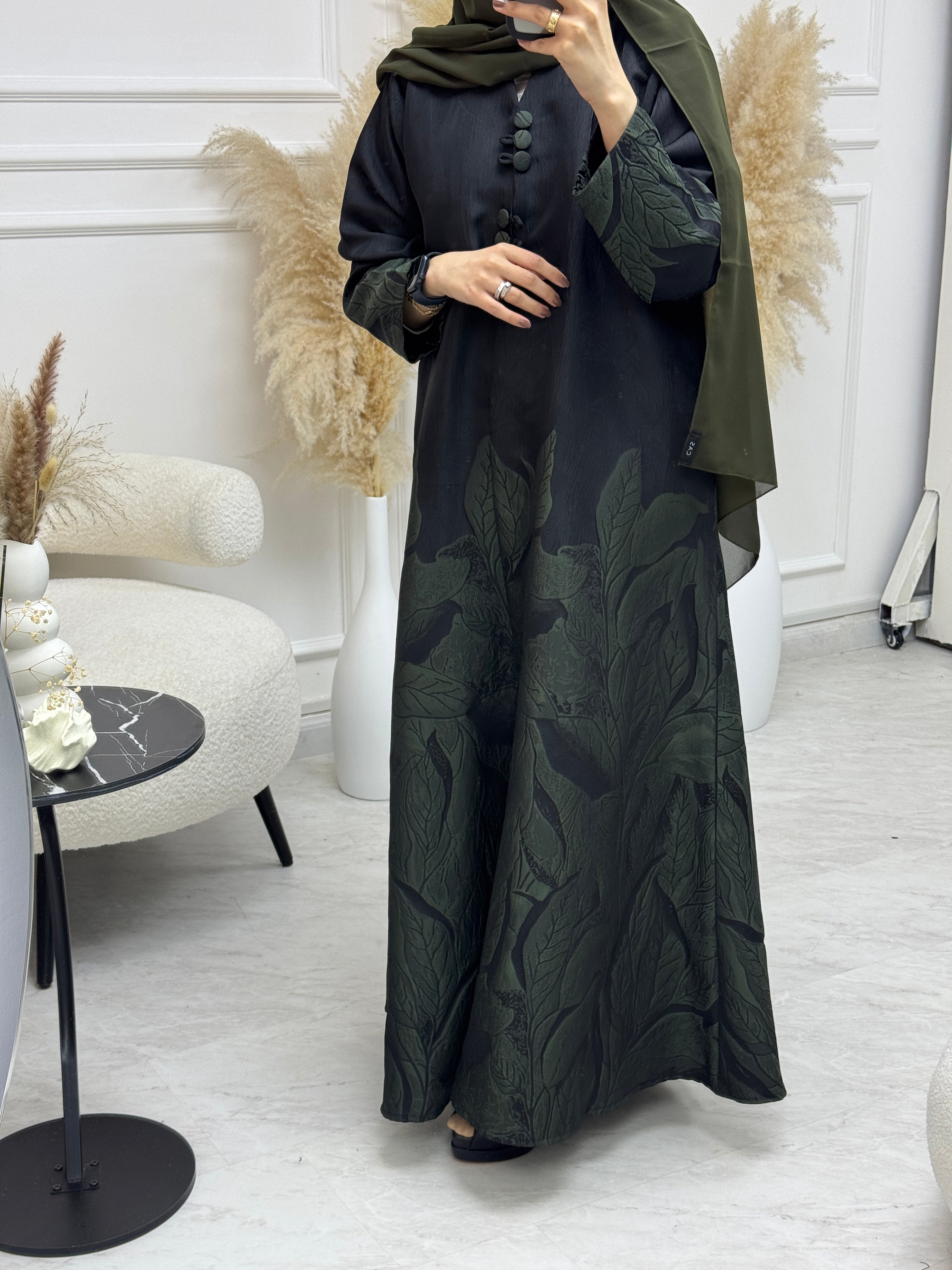 C 1095-01 Green Printed Abaya