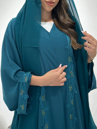 C 1442  Teal Beaded Lace Abaya - XS / 49