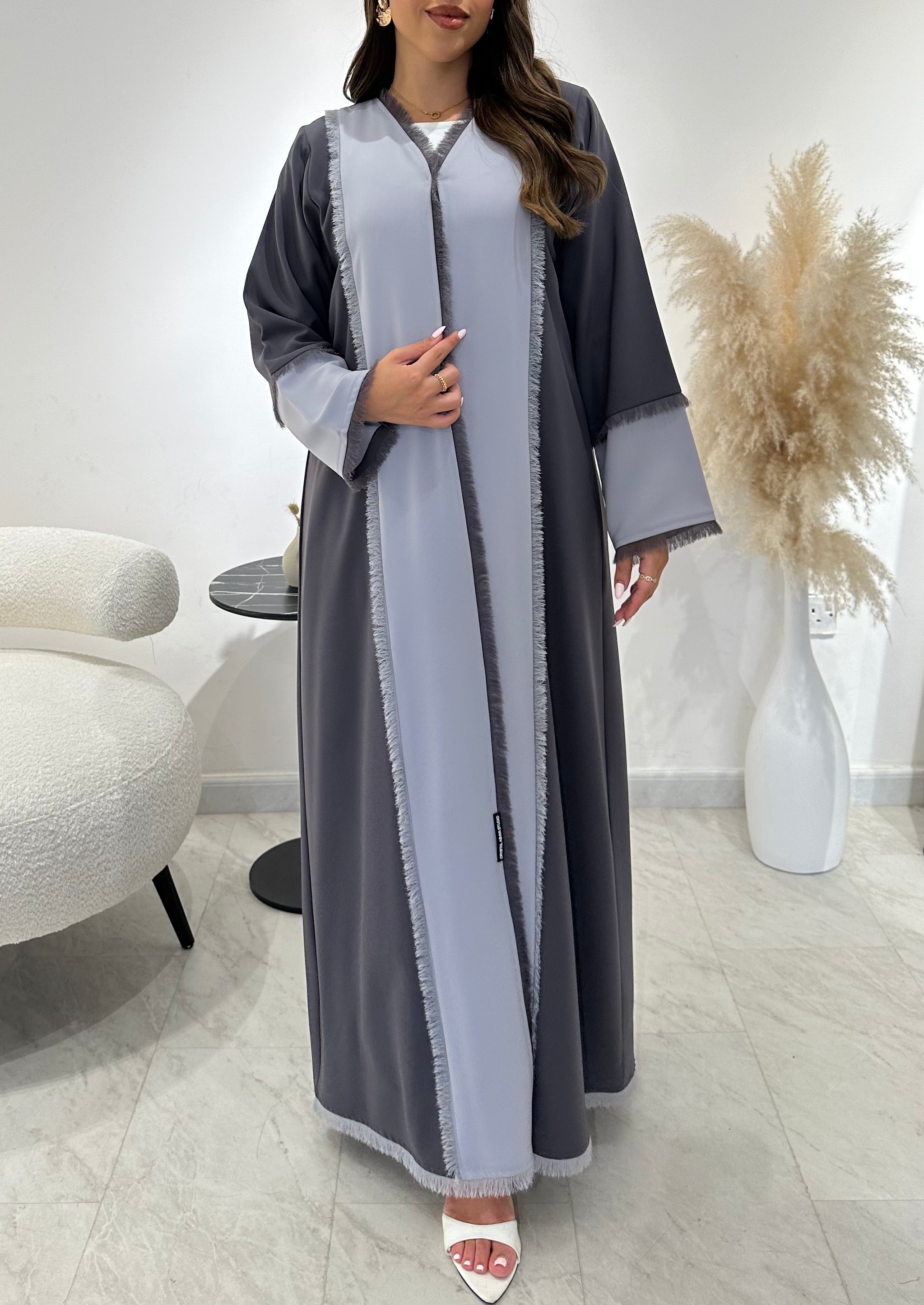 C 1441 Grey Tassels Abaya