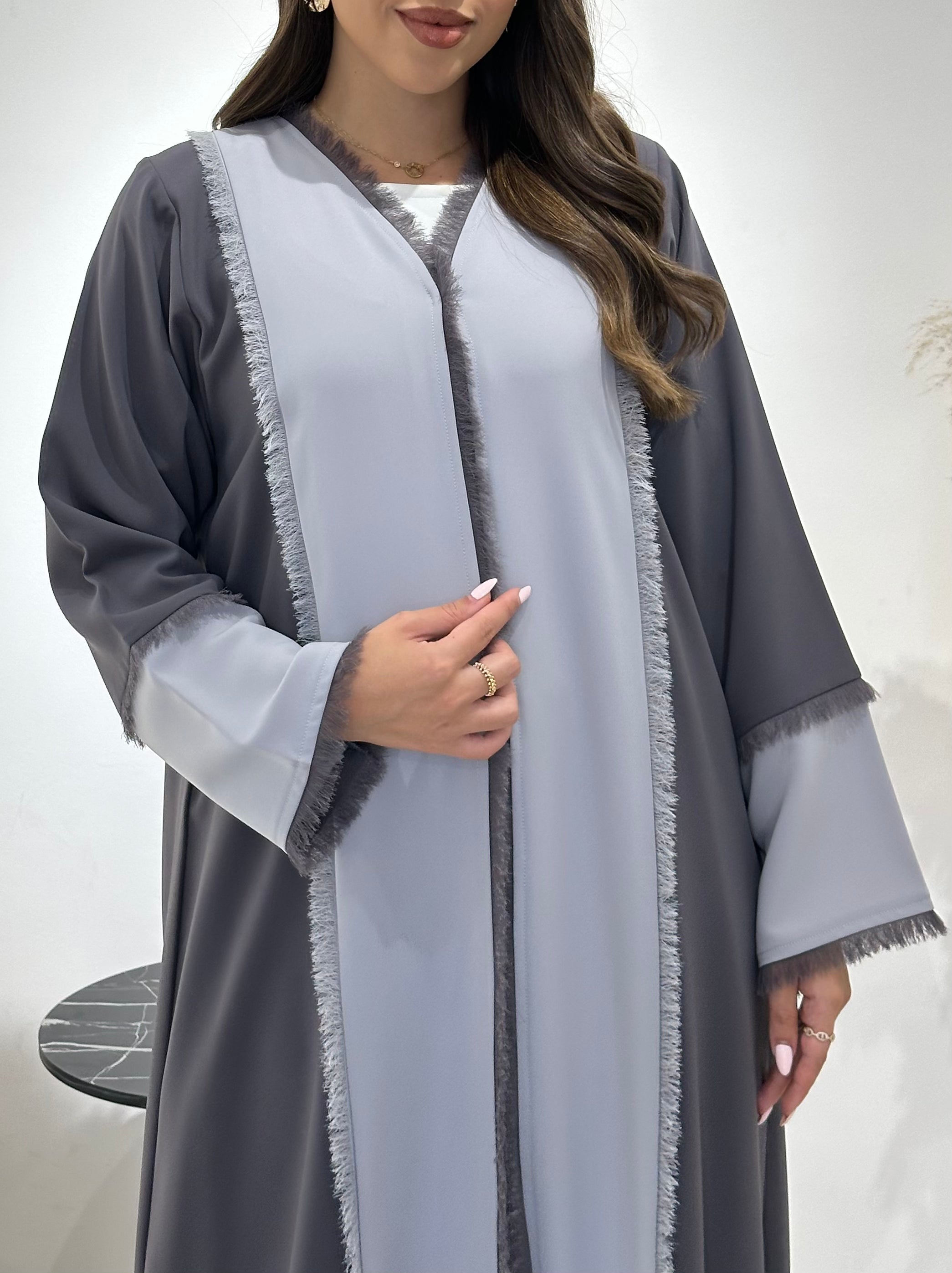 C 1441 Grey Tassels Abaya