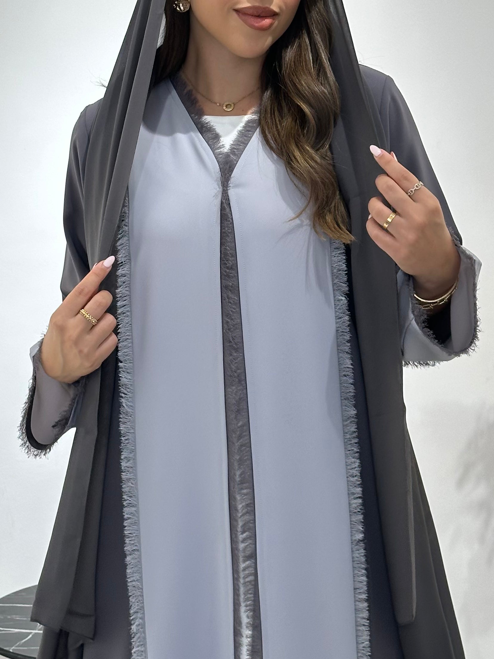 C 1441 Grey Tassels Abaya
