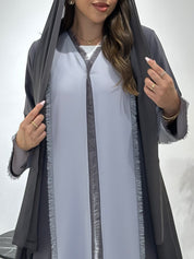 C 1441 Grey Tassels Abaya