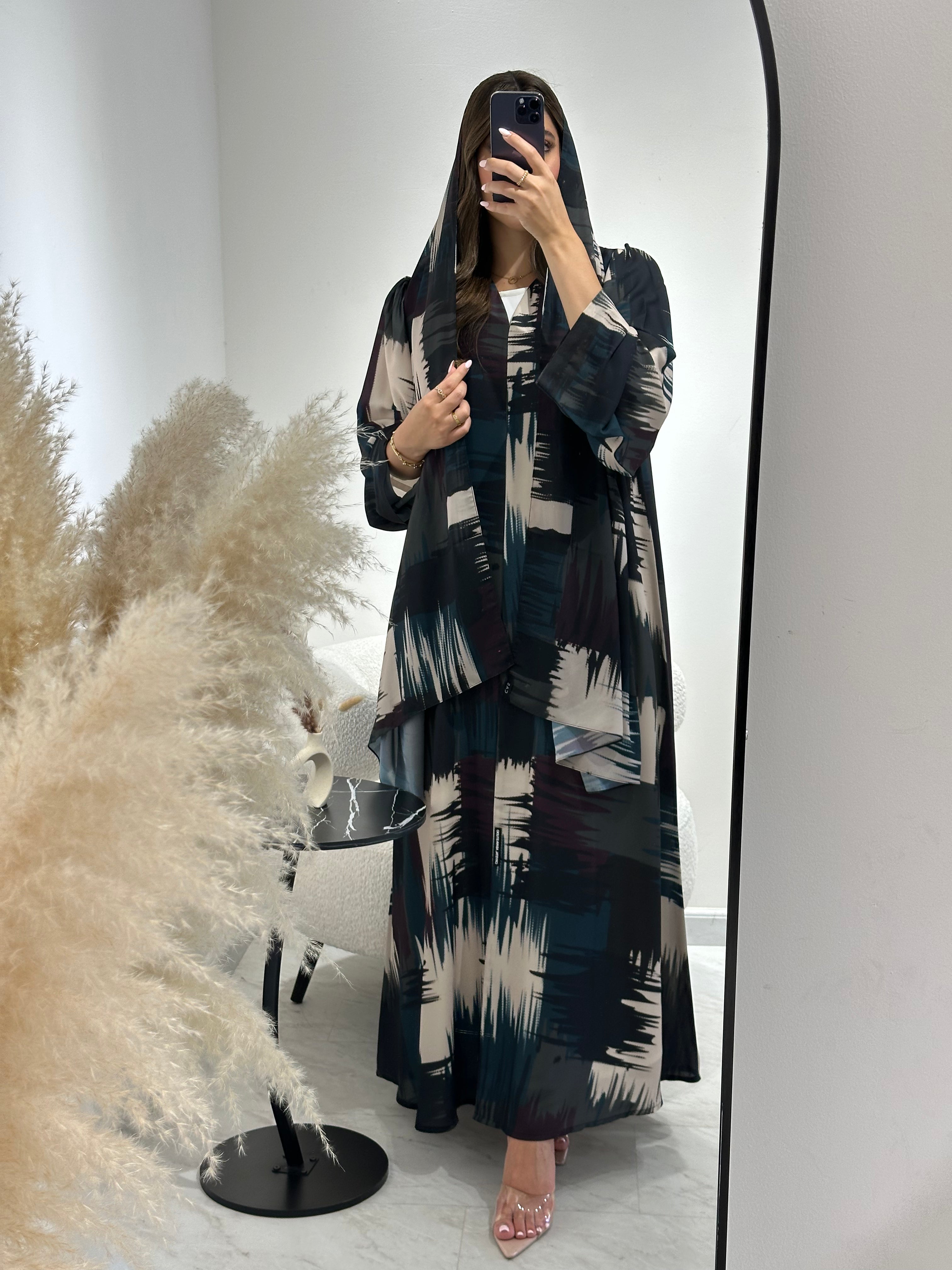 C 1438 Green Blend Printed Abaya
