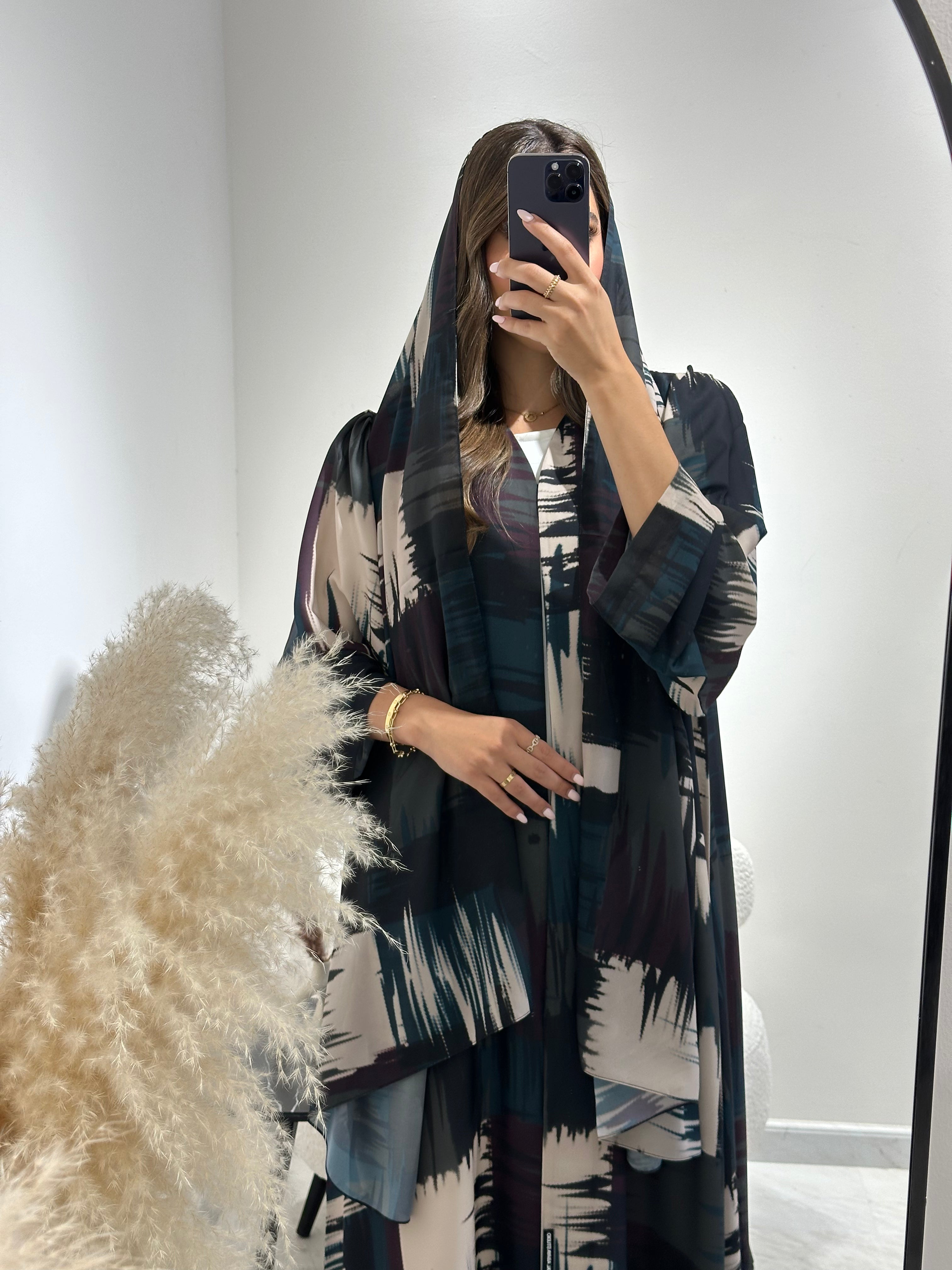 C 1438 Green Blend Printed Abaya