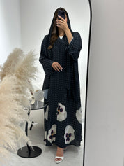 C 1435  Black Dots Printed Abaya