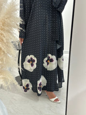 C 1435  Black Dots Printed Abaya
