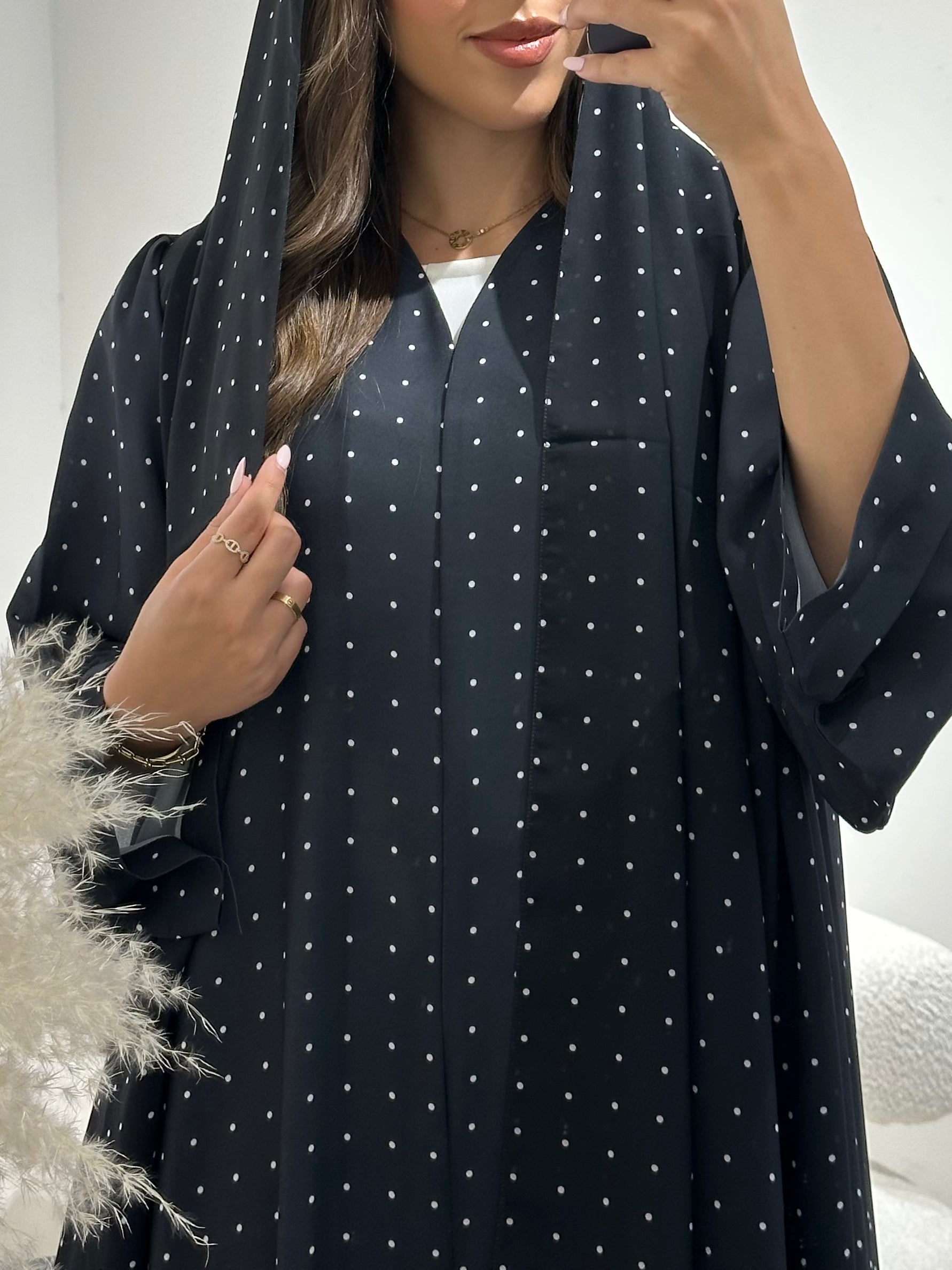C 1435  Black Dots Printed Abaya