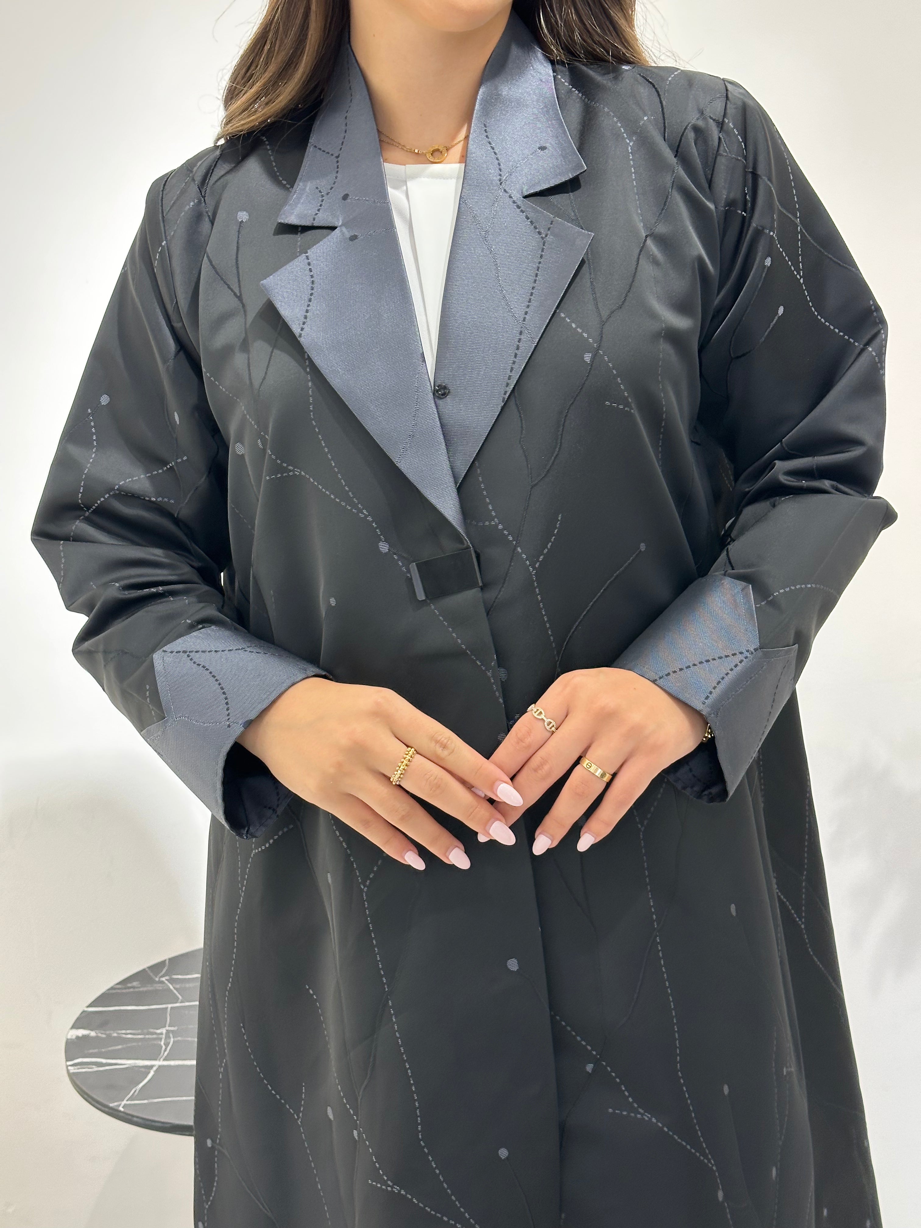 C 1434 Dark Grey Printed Abaya