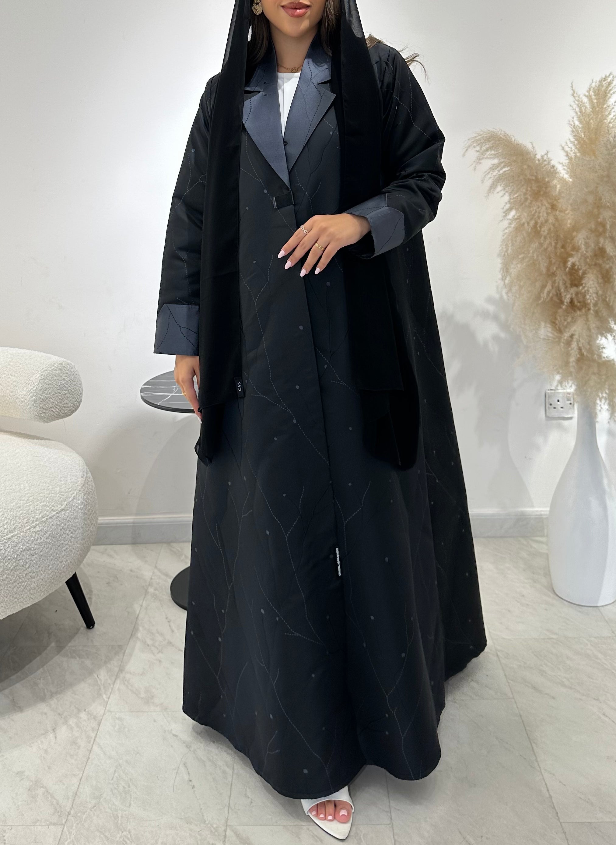 C 1434 Dark Grey Printed Abaya