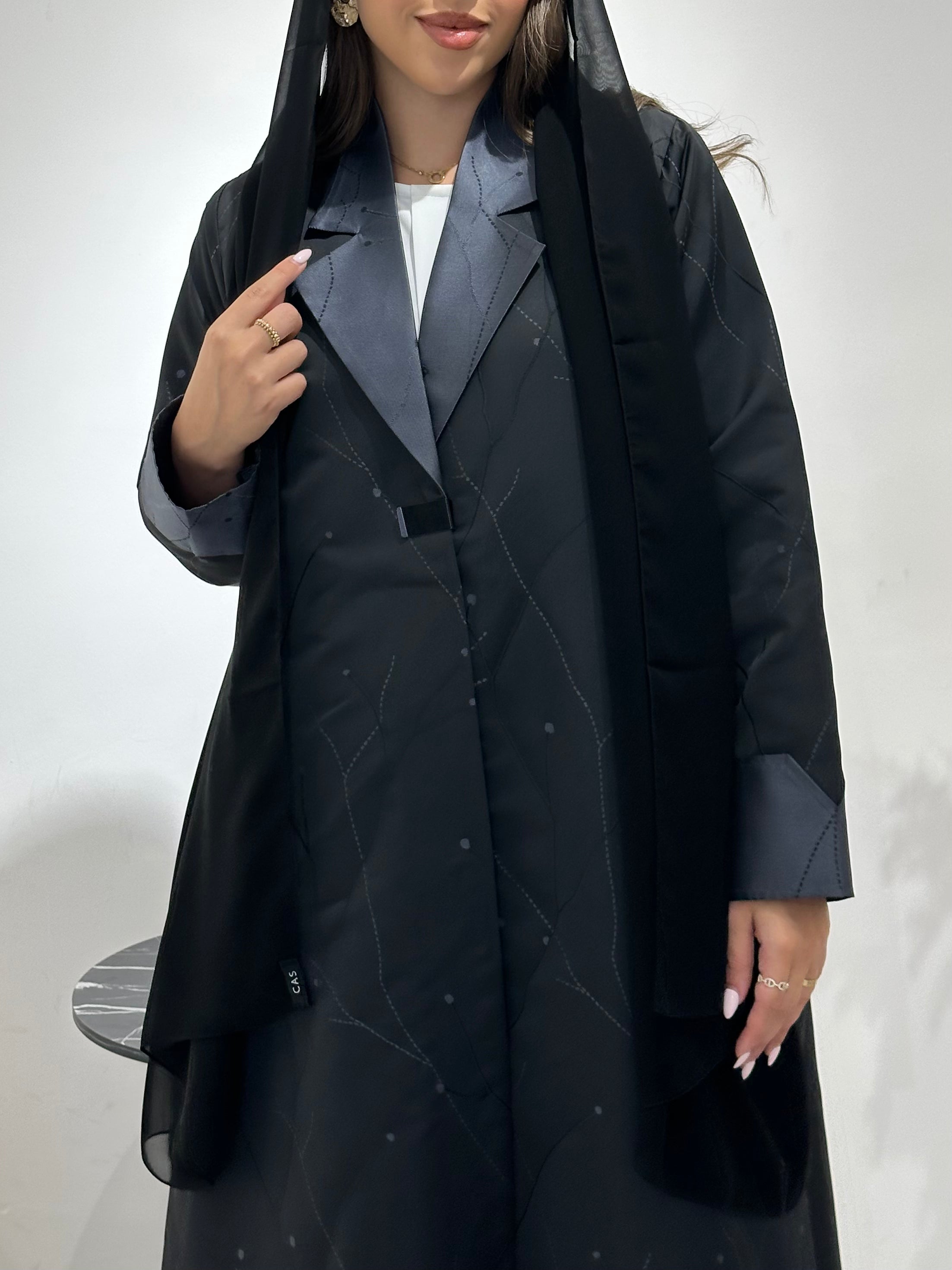 C 1434 Dark Grey Printed Abaya