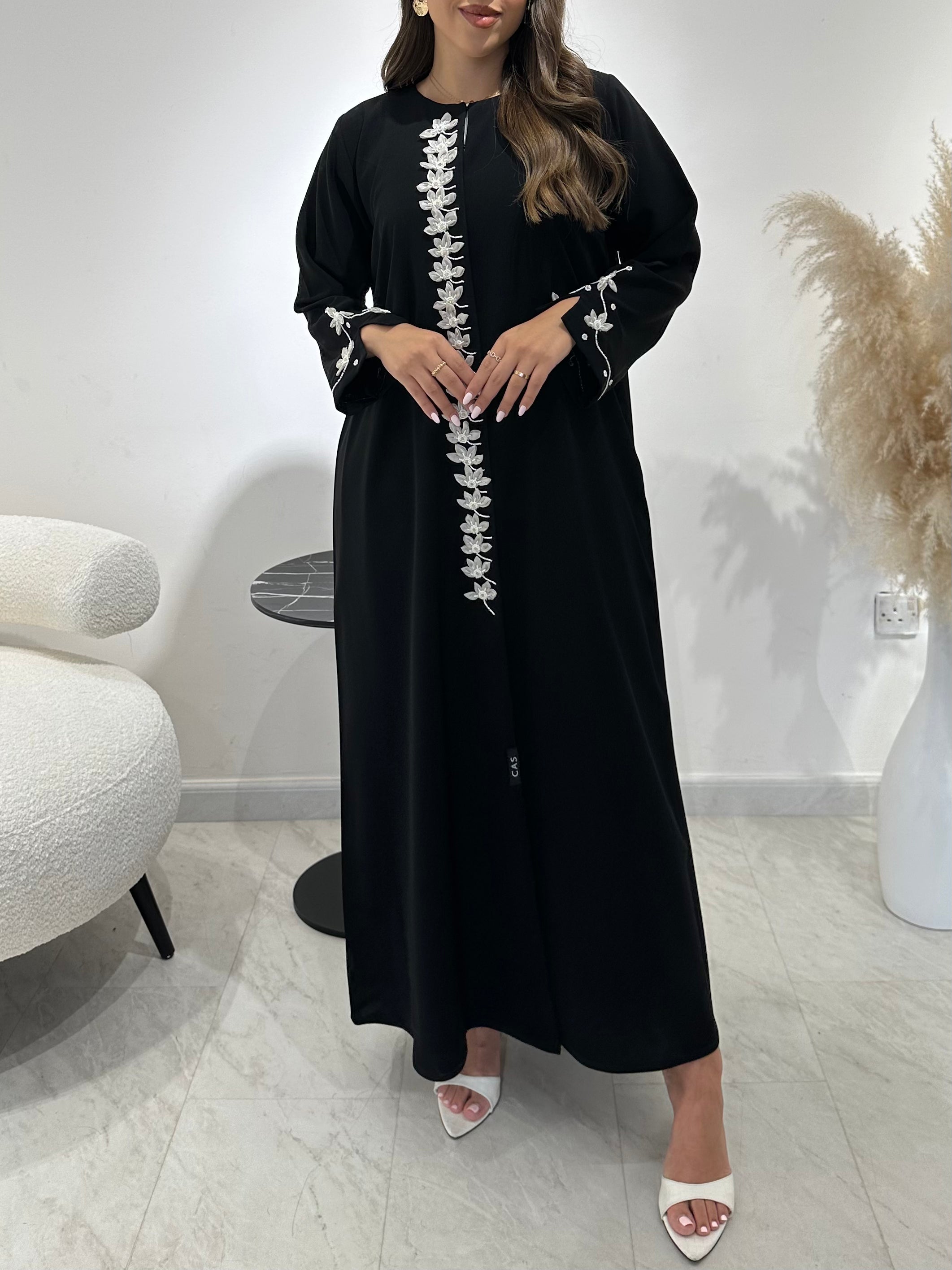 C 1433 Black Floral Beaded Abaya