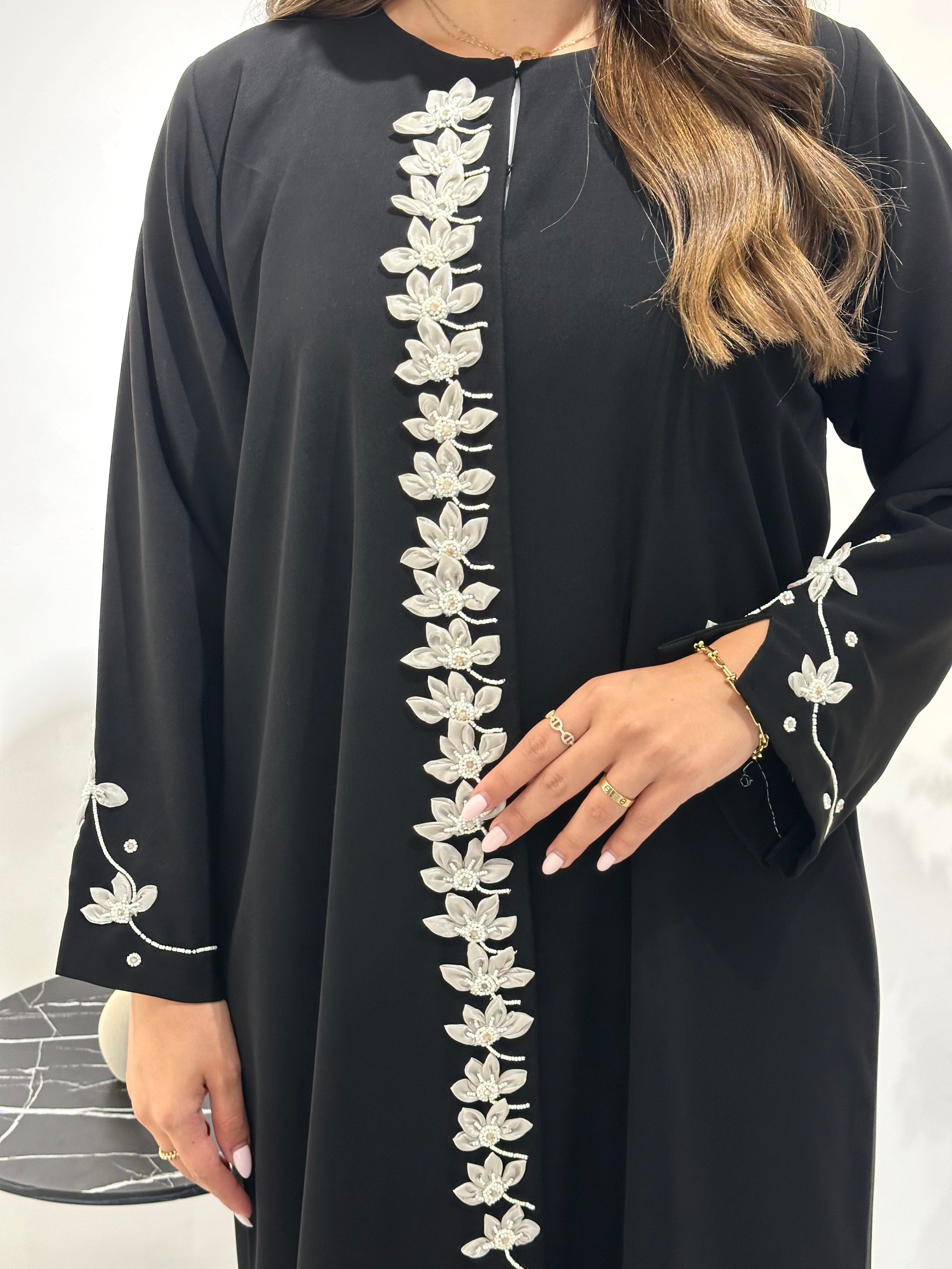 C 1433 Black Floral Beaded Abaya