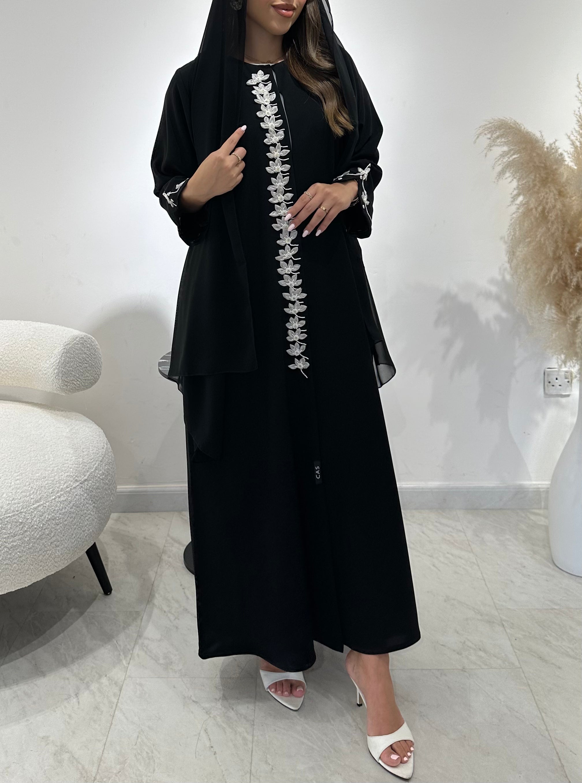 C 1433 Black Floral Beaded Abaya