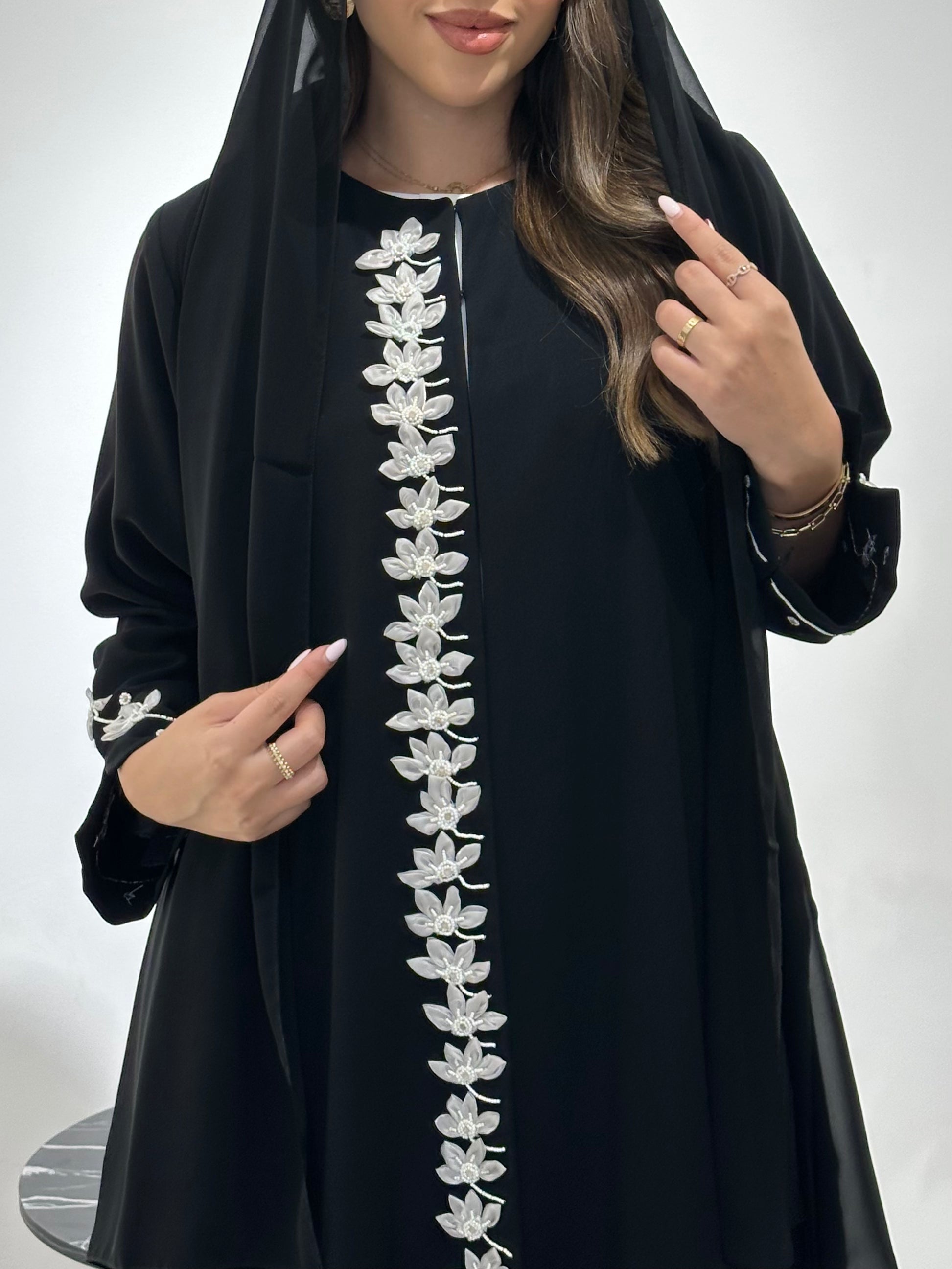 C 1433 Black Floral Beaded Abaya