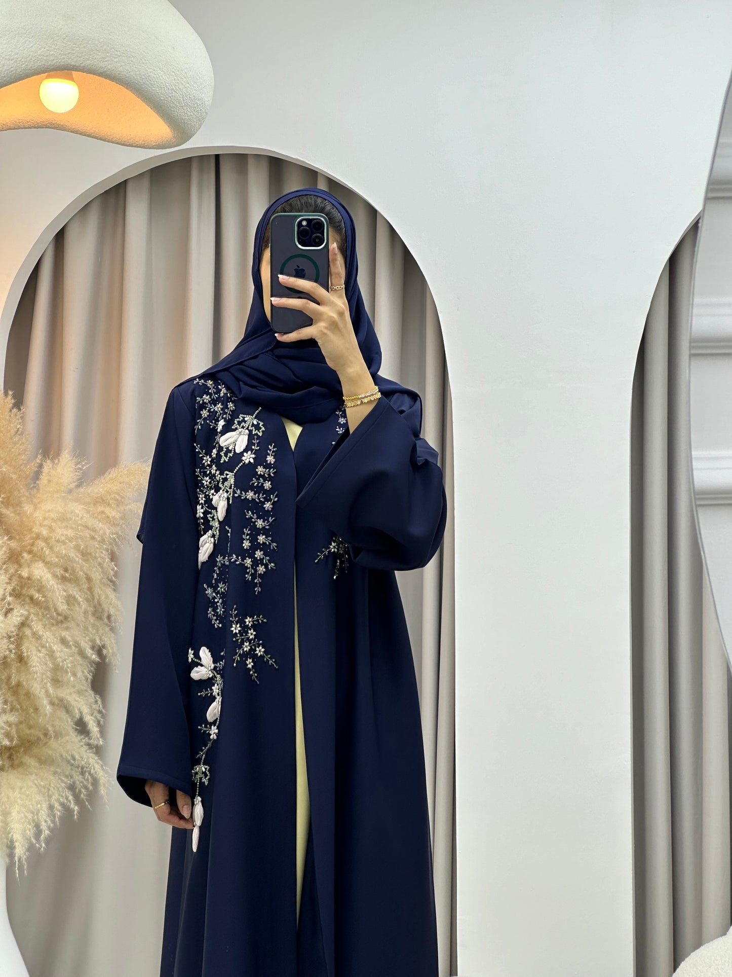 C 0270 Navy Blue Beaded Abaya