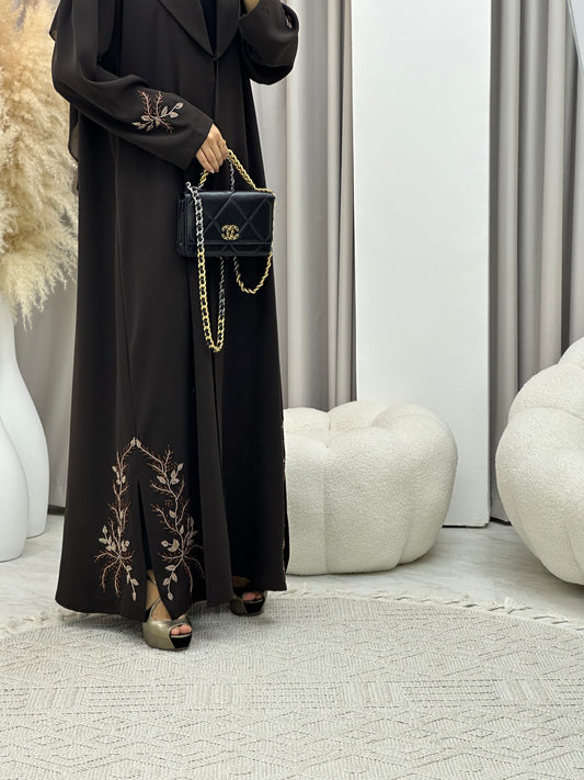 C 0269 Deep Brown Embroidered Abaya