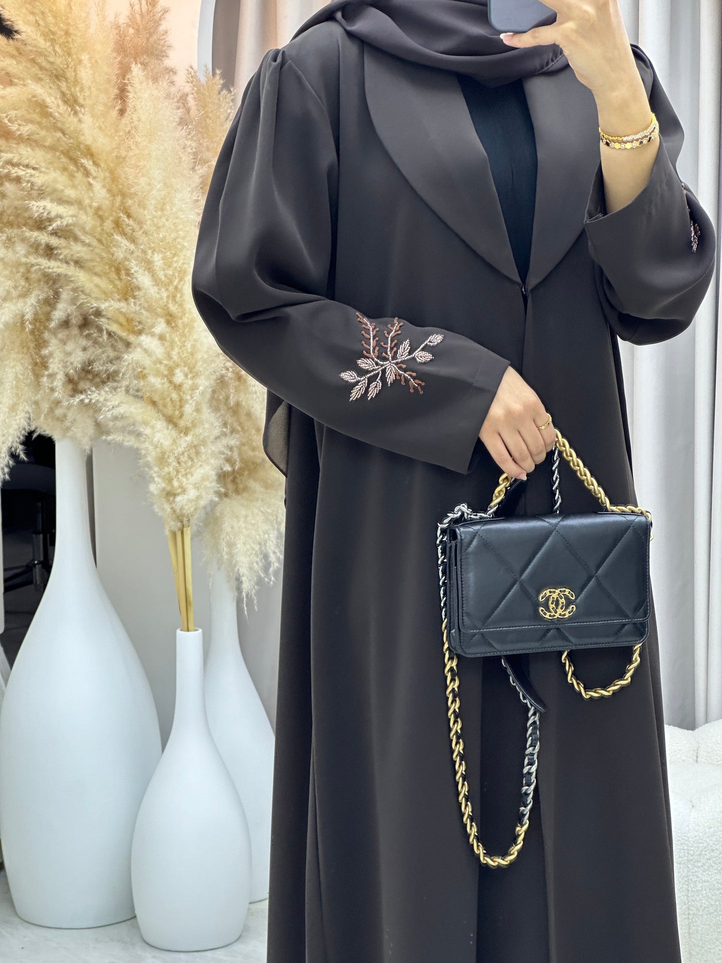 C 0269 Deep Brown Embroidered Abaya