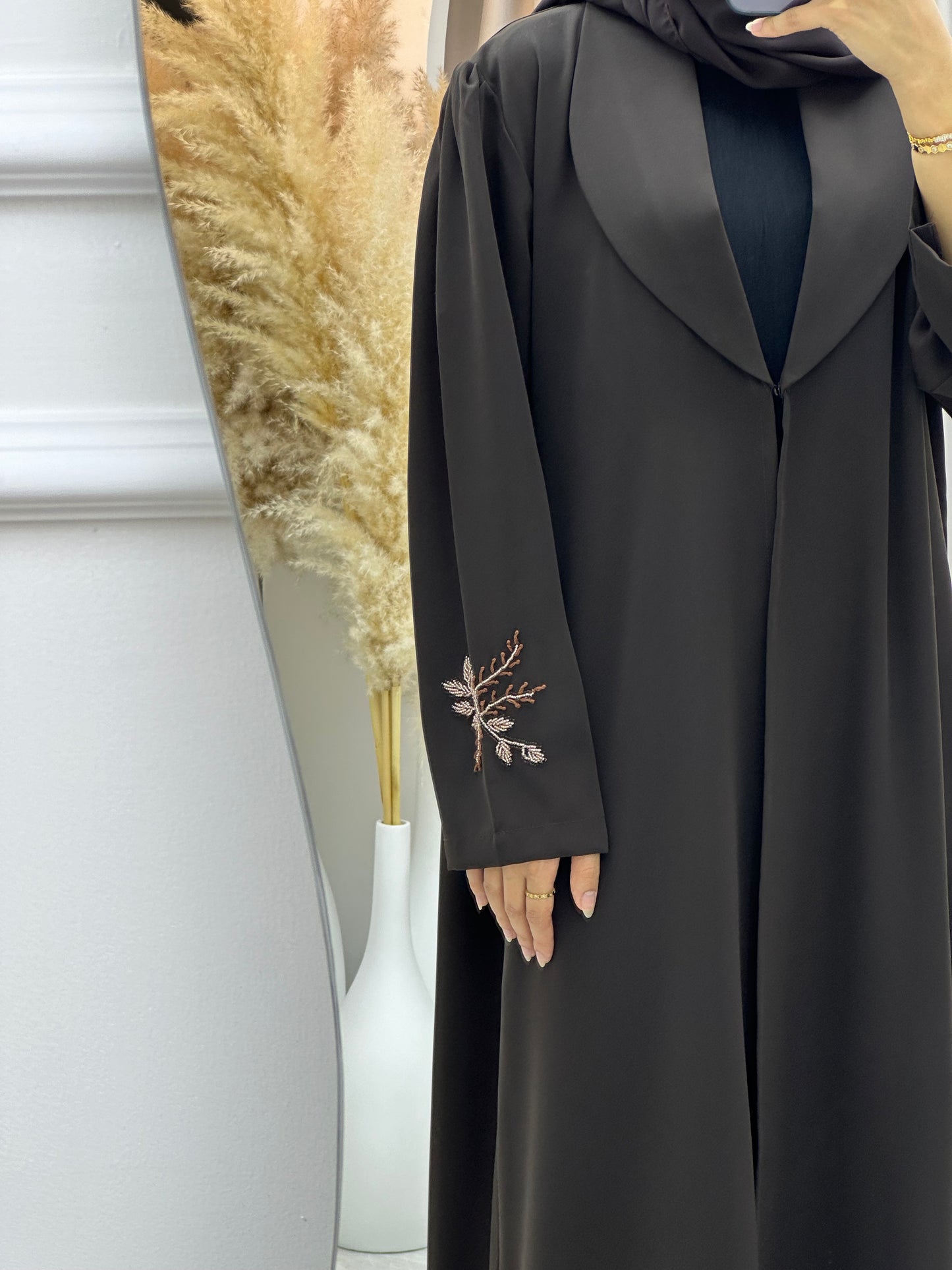 C 0269 Deep Brown Embroidered Abaya