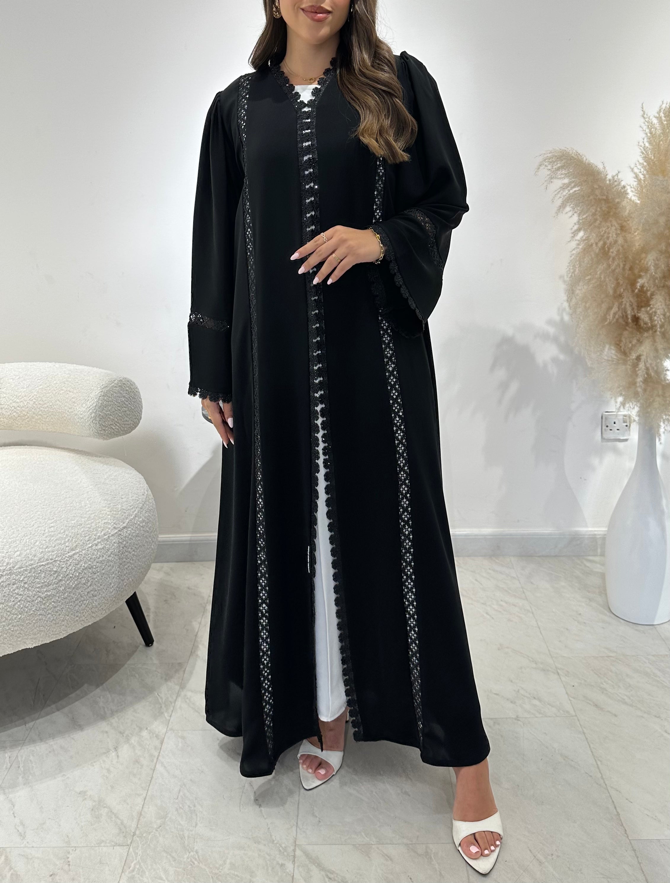 C 1429 Black Crystal Lace Abaya