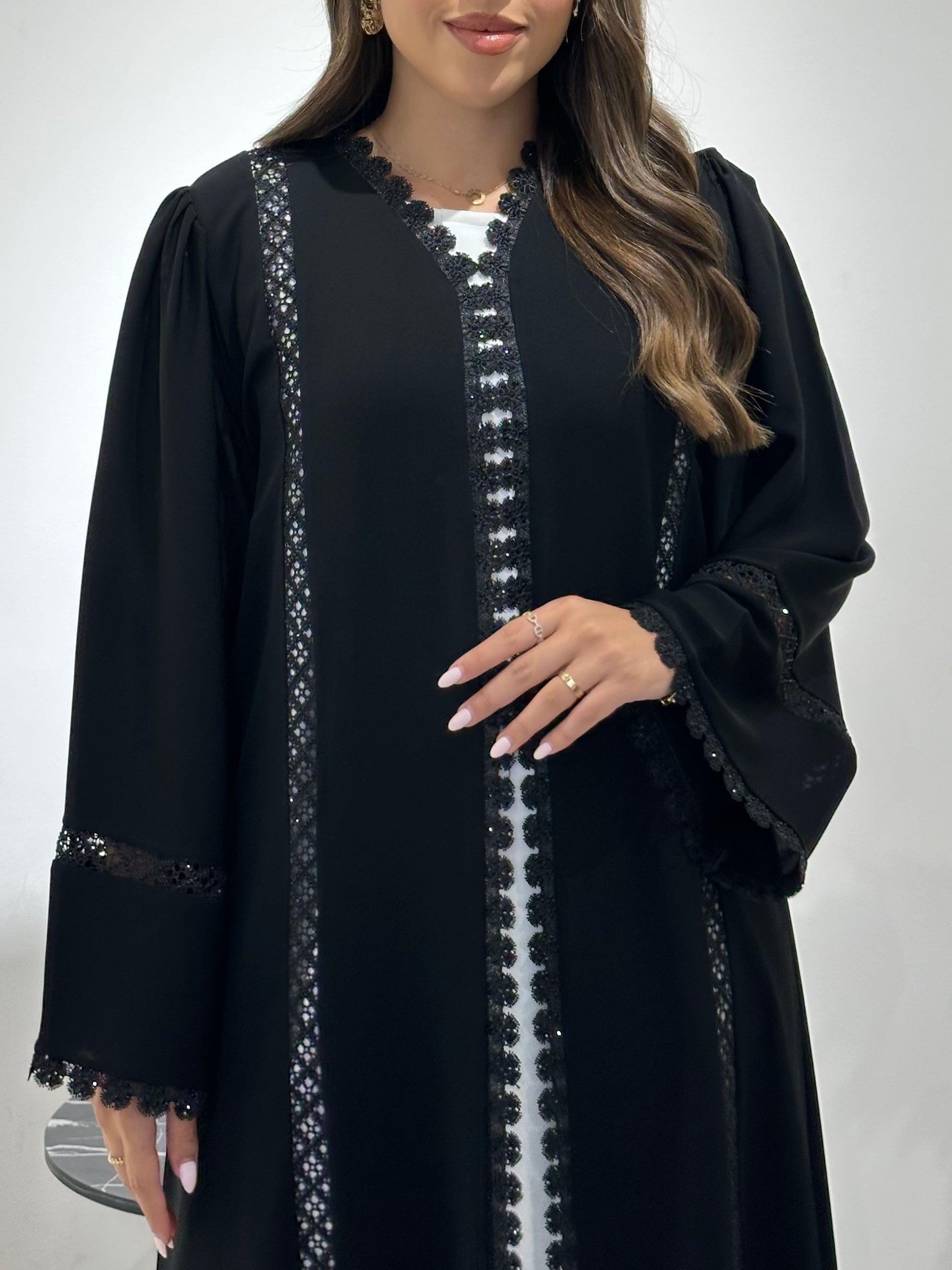 C 1429 Black Crystal Lace Abaya