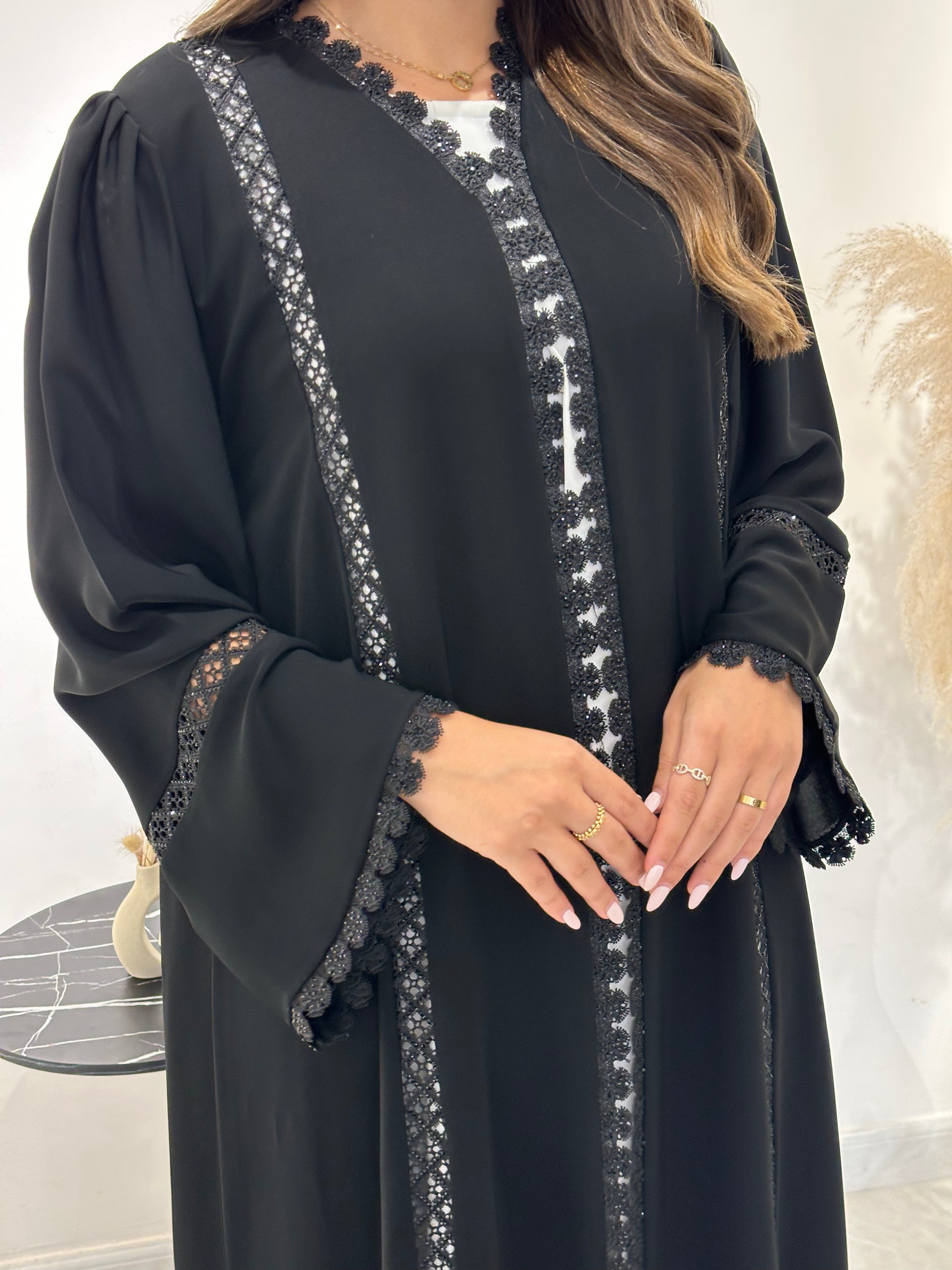 C 1429 Black Crystal Lace Abaya