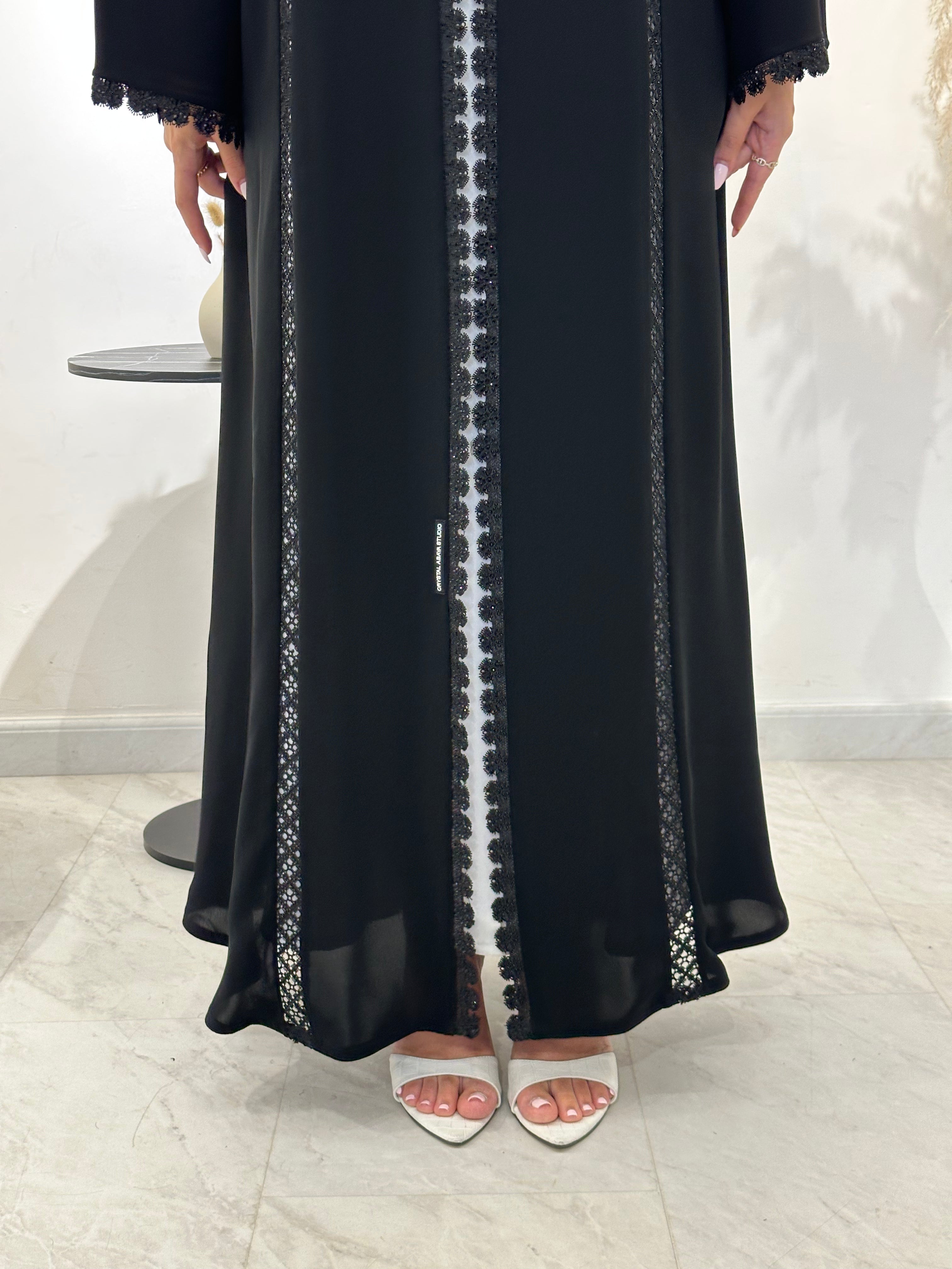 C 1429 Black Crystal Lace Abaya