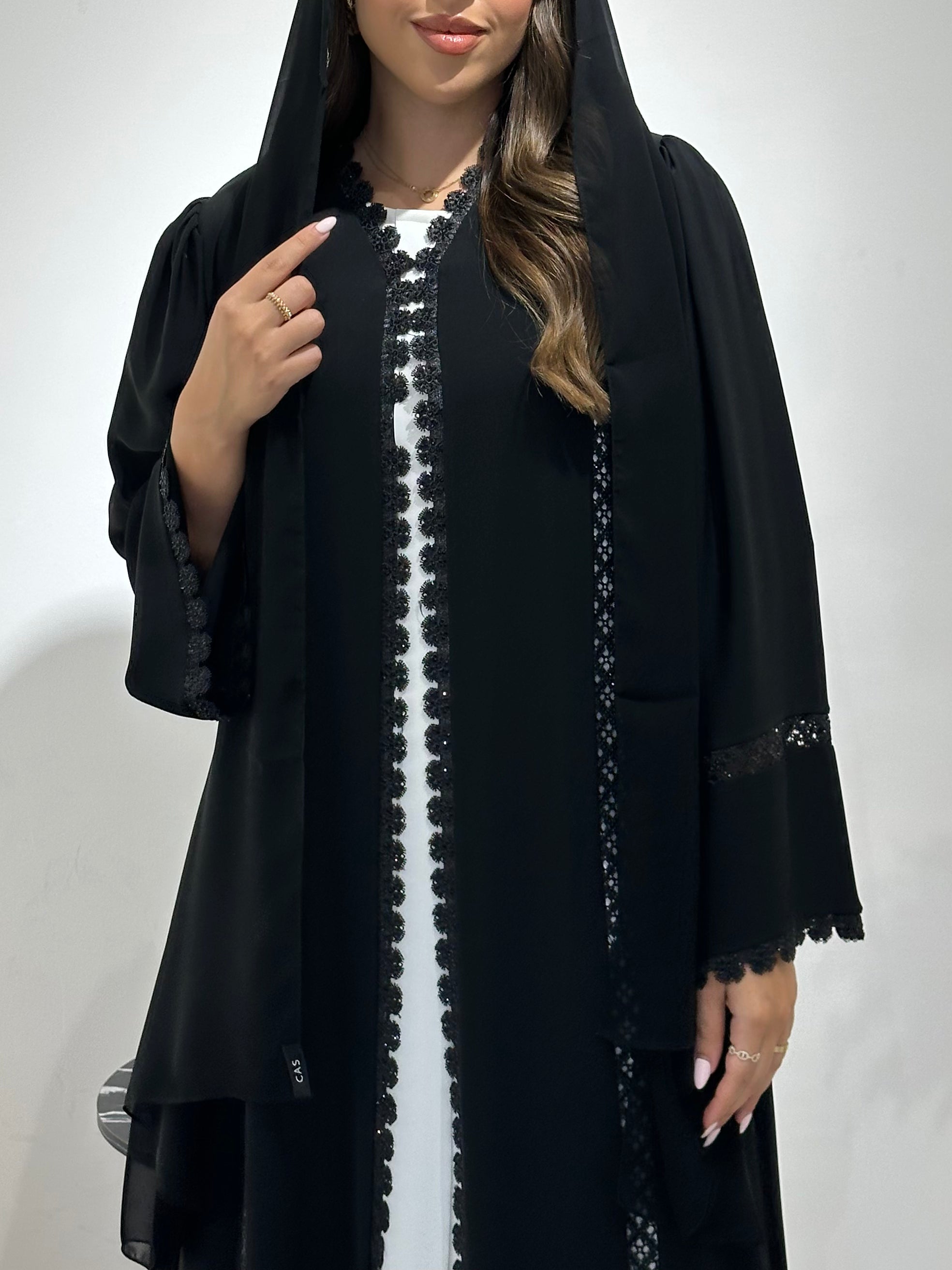 C 1429 Black Crystal Lace Abaya