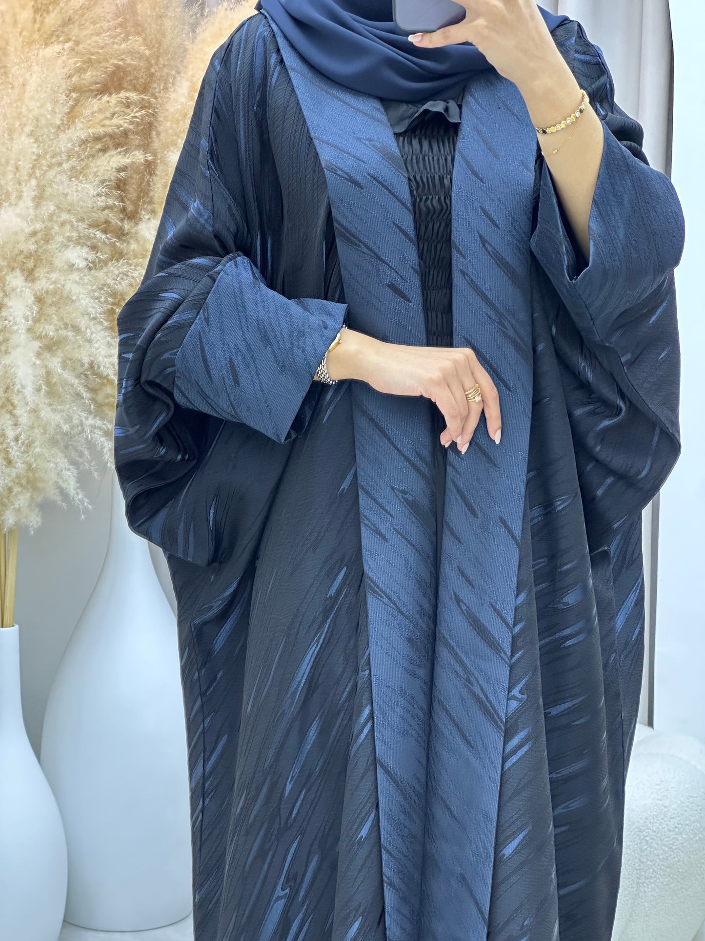 C 0487 Black Blue Bisht Abaya