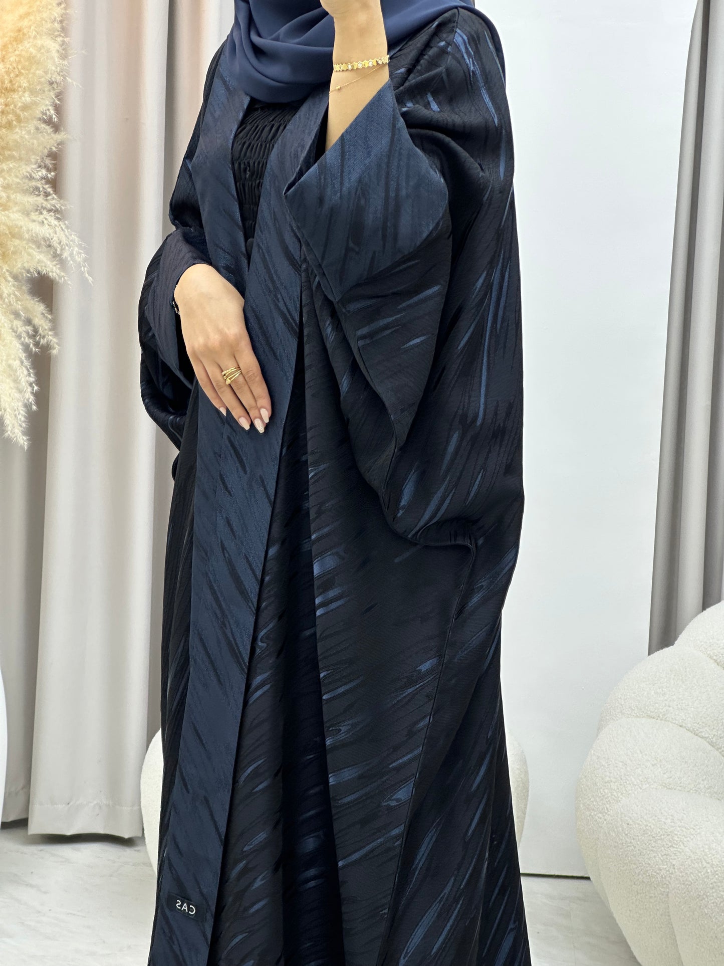 C 0487 Black Blue Bisht Abaya