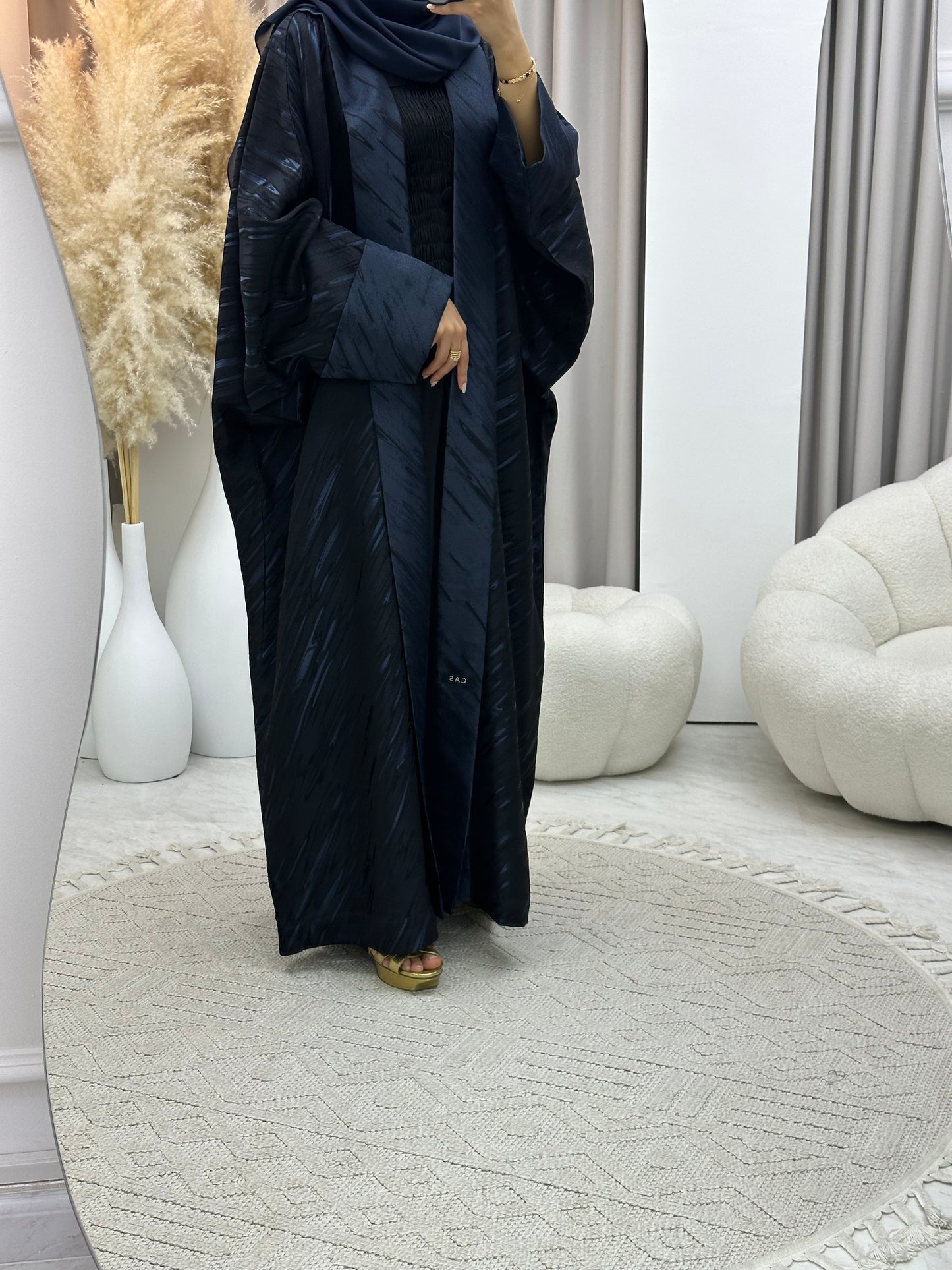 C 0487 Black Blue Bisht Abaya