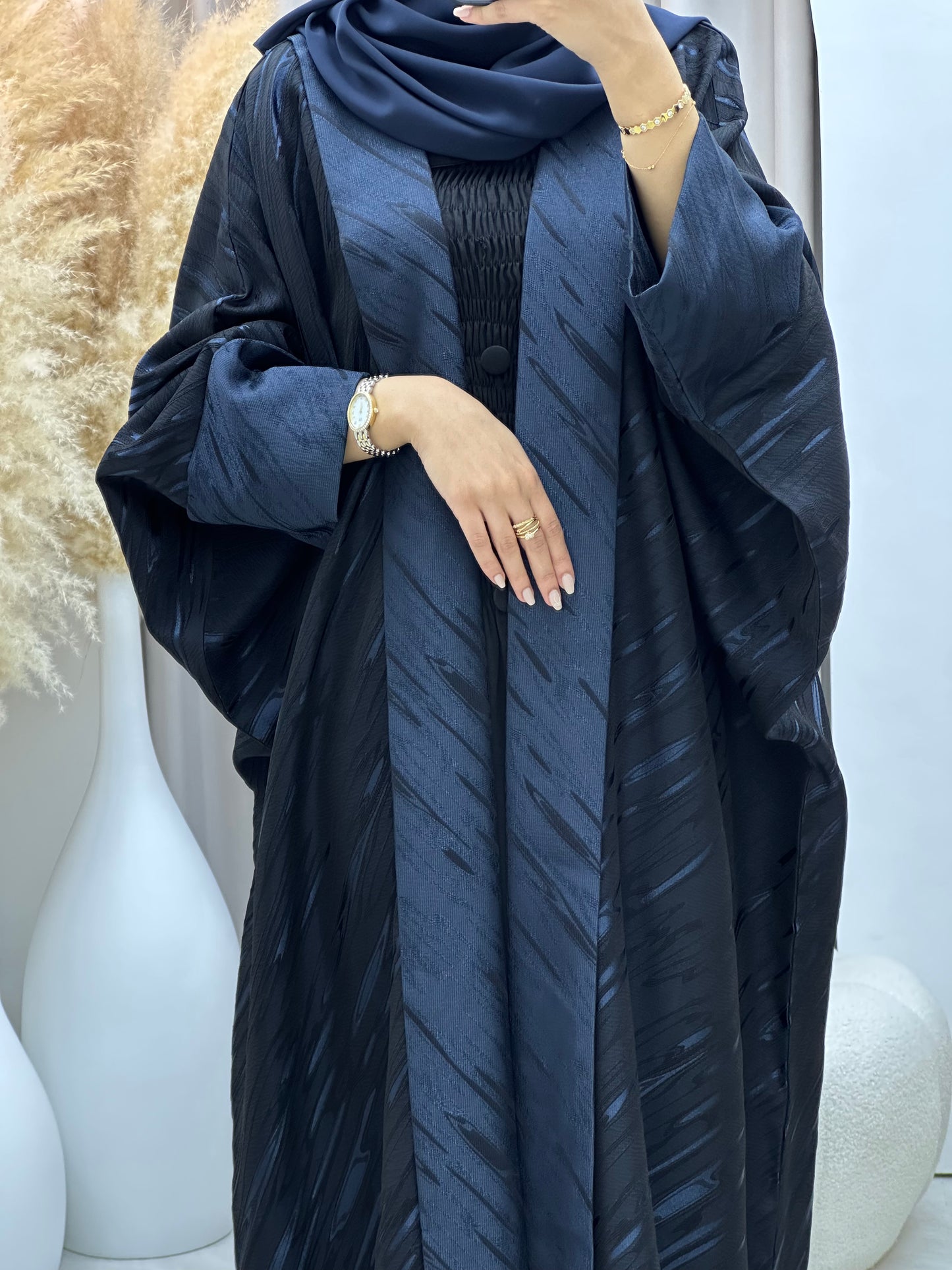 C 0487 Black Blue Bisht Abaya