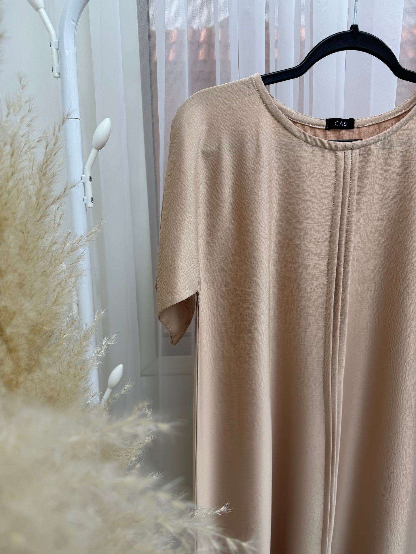 C 001-02 Beige Pleats Under Abaya Dress